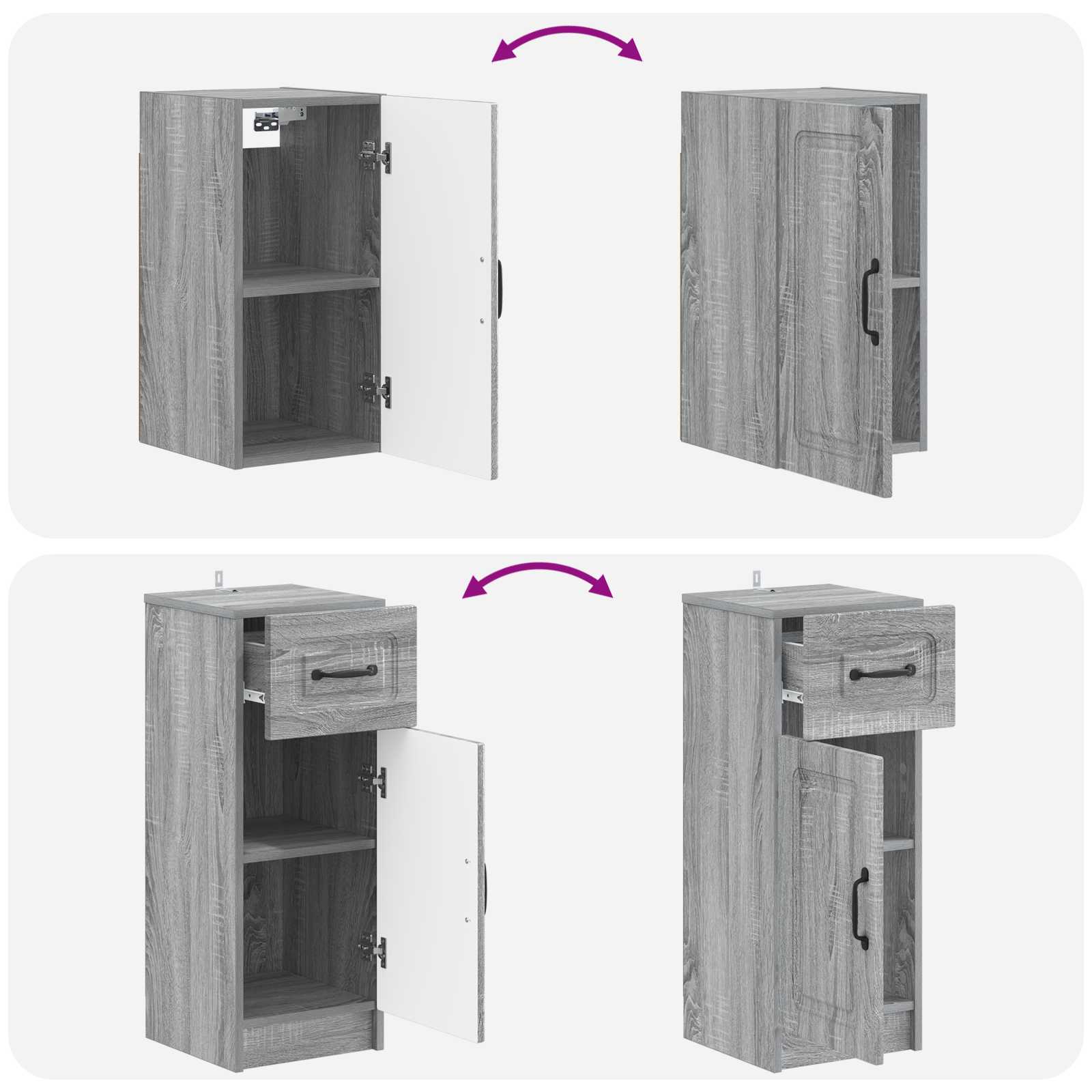 4-delige Badkamerkast Set UTRECHT Grijs Sonoma Bewerkt hout is nu te koop bij PeponiXL, paradijselijk wonen!
