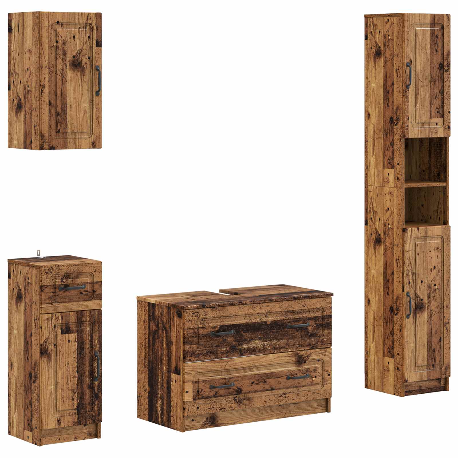 4-delige Badkamerkast Set UTRECHT Oud hout Bewerkt hout is nu te koop bij PeponiXL, paradijselijk wonen!