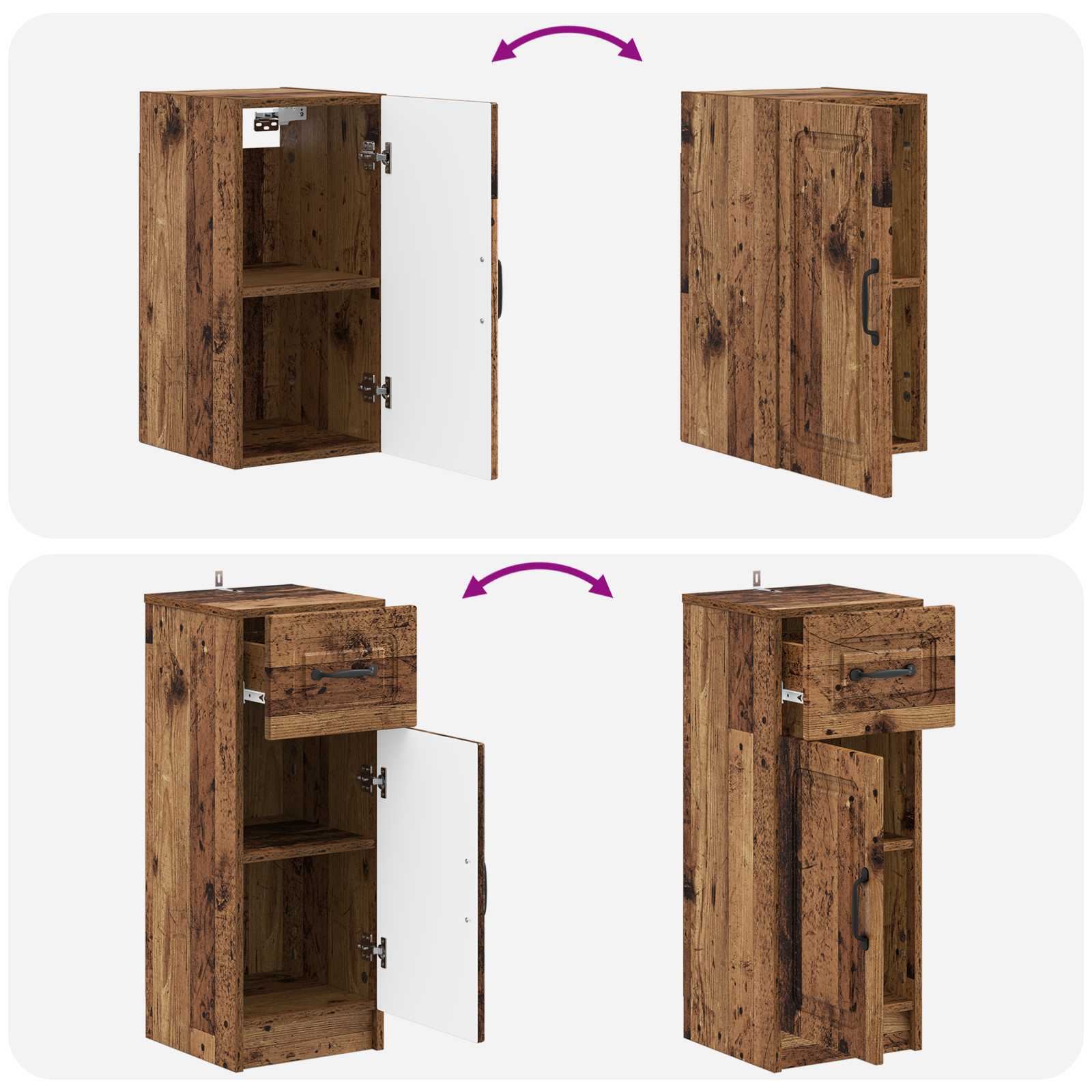 4-delige Badkamerkast Set UTRECHT Oud hout Bewerkt hout is nu te koop bij PeponiXL, paradijselijk wonen!