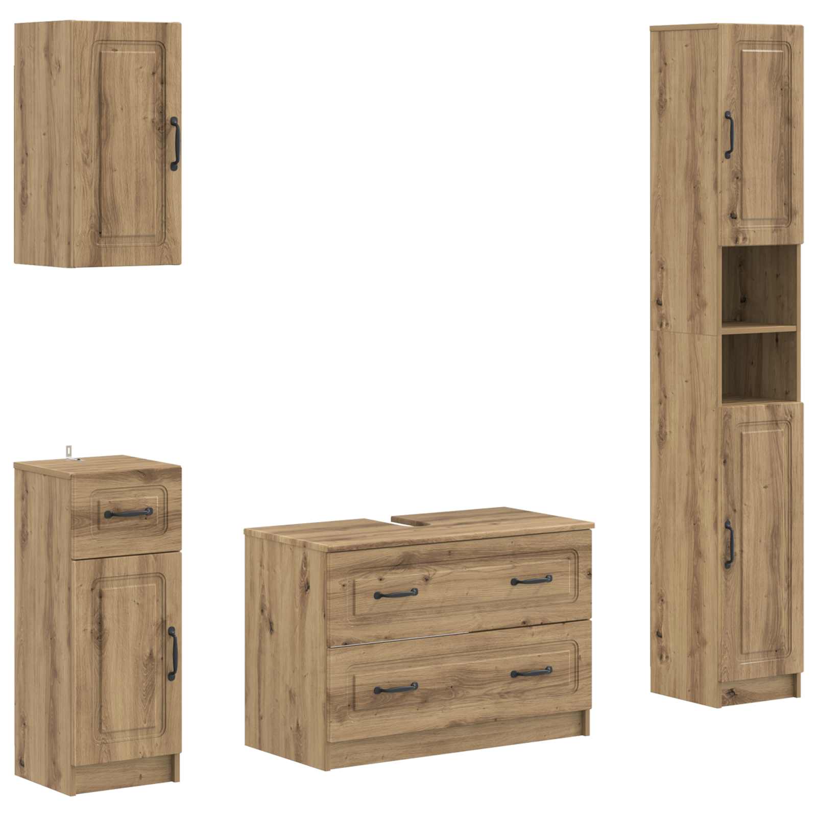 4-delige Badkamerkast Set UTRECHT Artisanaal eiken Bewerkt hout is nu te koop bij PeponiXL, paradijselijk wonen!