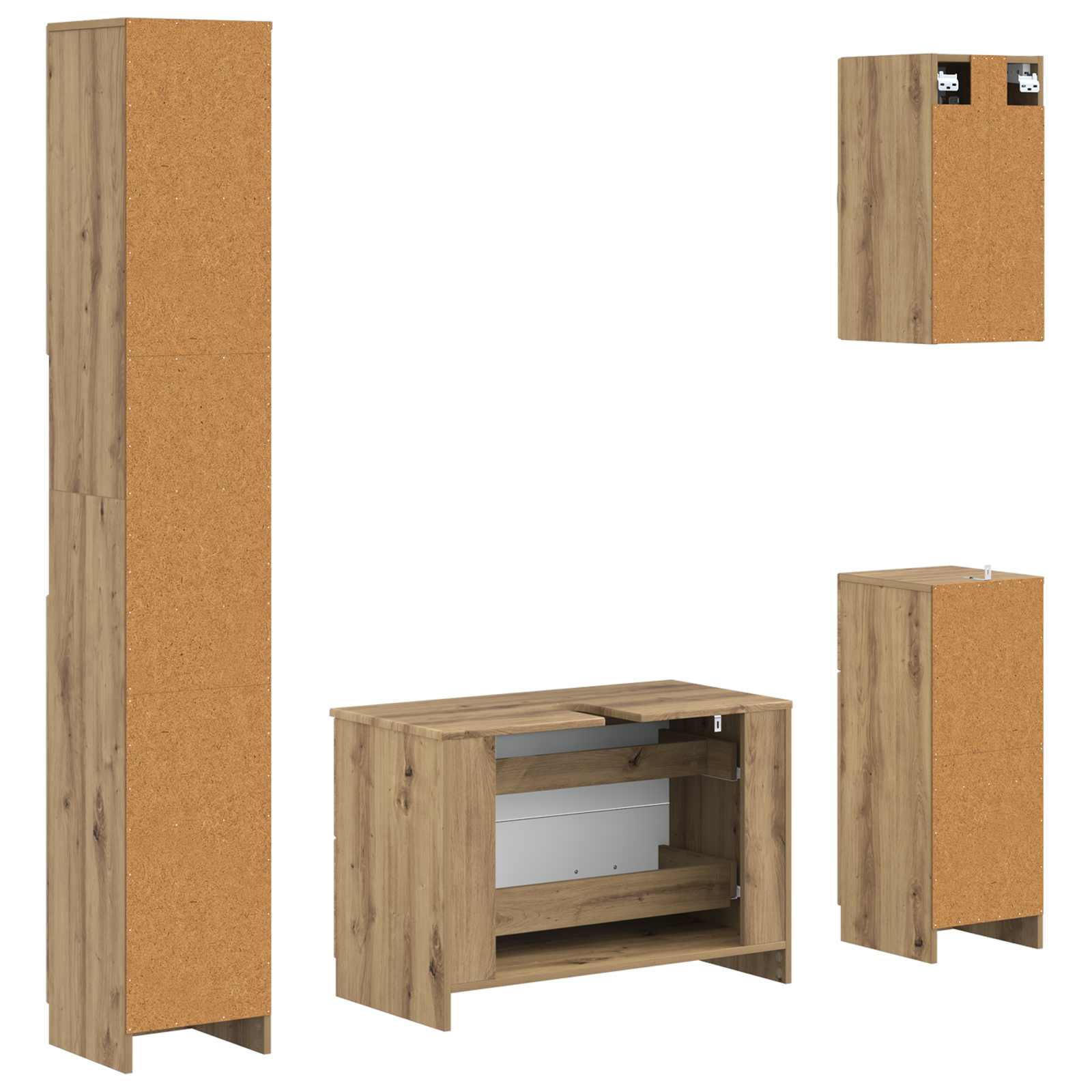 4-delige Badkamerkast Set UTRECHT Artisanaal eiken Bewerkt hout is nu te koop bij PeponiXL, paradijselijk wonen!