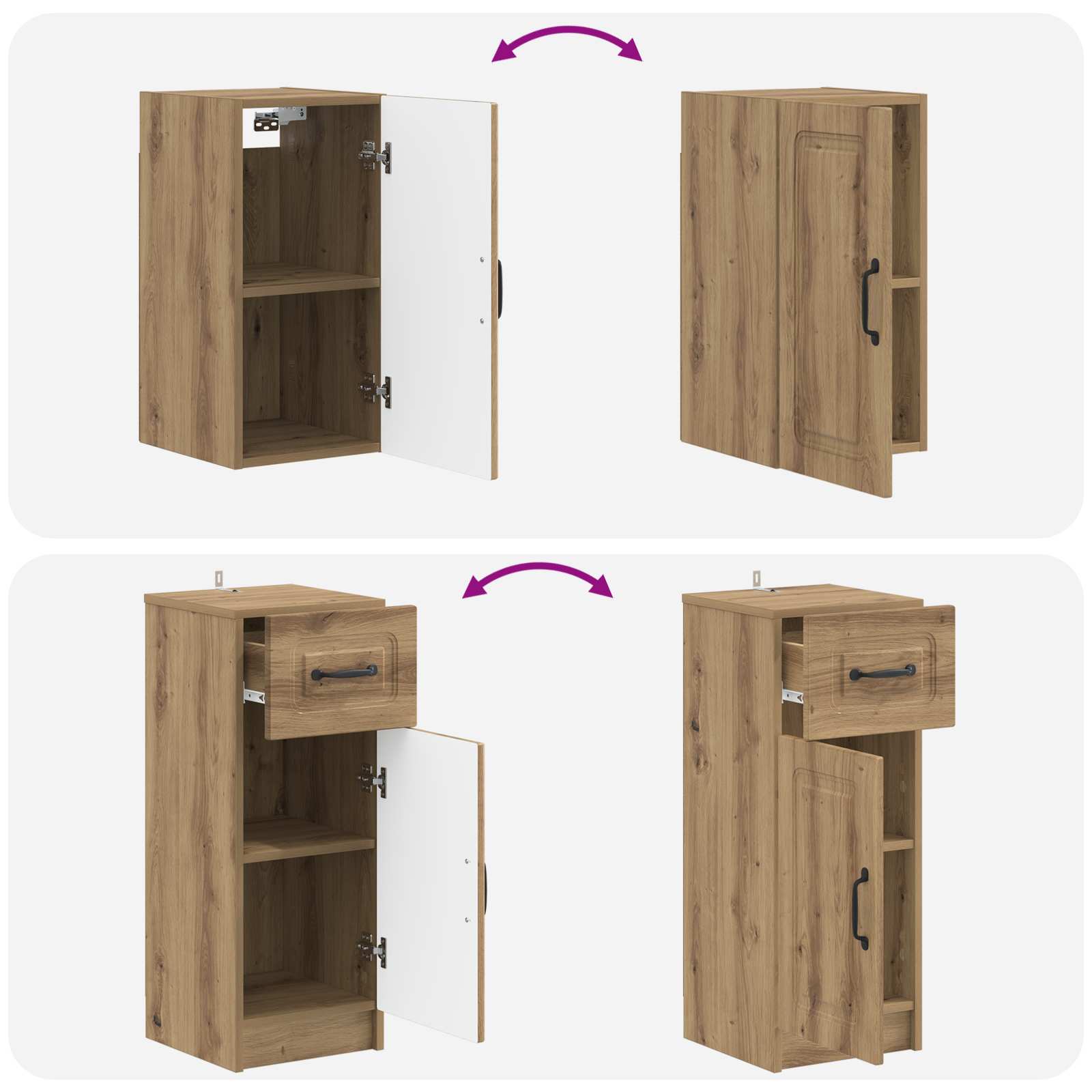 4-delige Badkamerkast Set UTRECHT Artisanaal eiken Bewerkt hout is nu te koop bij PeponiXL, paradijselijk wonen!