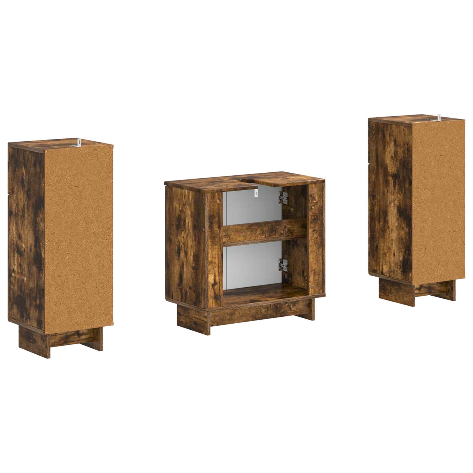 2-delige Badkamerkast Set EDE Gerookt eiken Bewerkt hout is nu te koop bij PeponiXL, paradijselijk wonen!