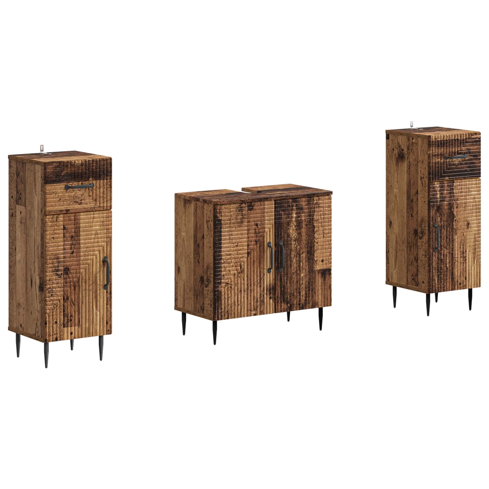 2-delige Badkamerkast Set HAARLEM Oud hout Bewerkt hout is nu te koop bij PeponiXL, paradijselijk wonen!