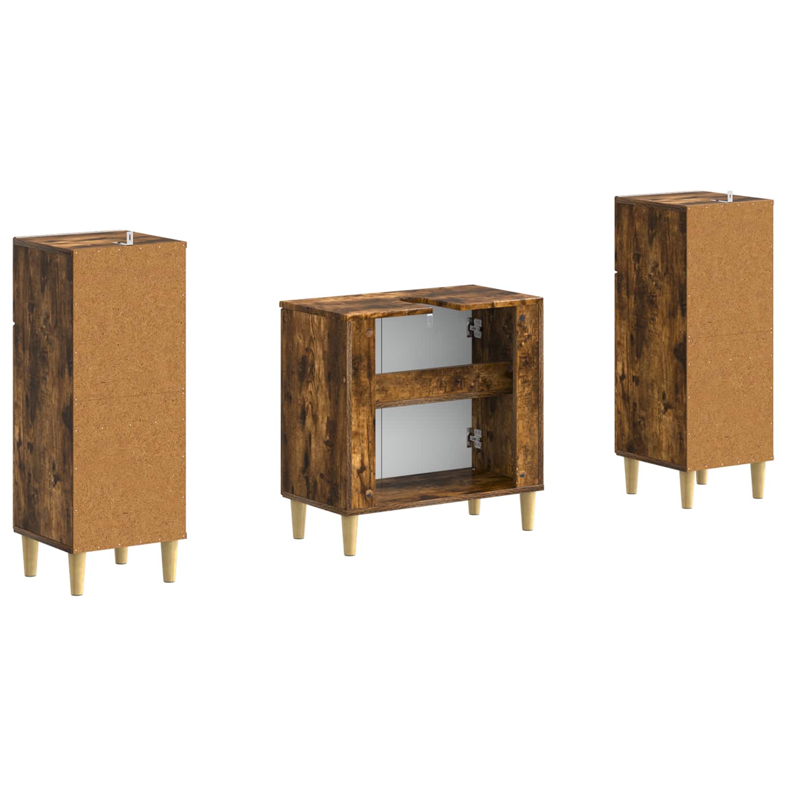 2-delige Badkamerkast Set DELFT Gerookt eiken Bewerkt hout is nu te koop bij PeponiXL, paradijselijk wonen!