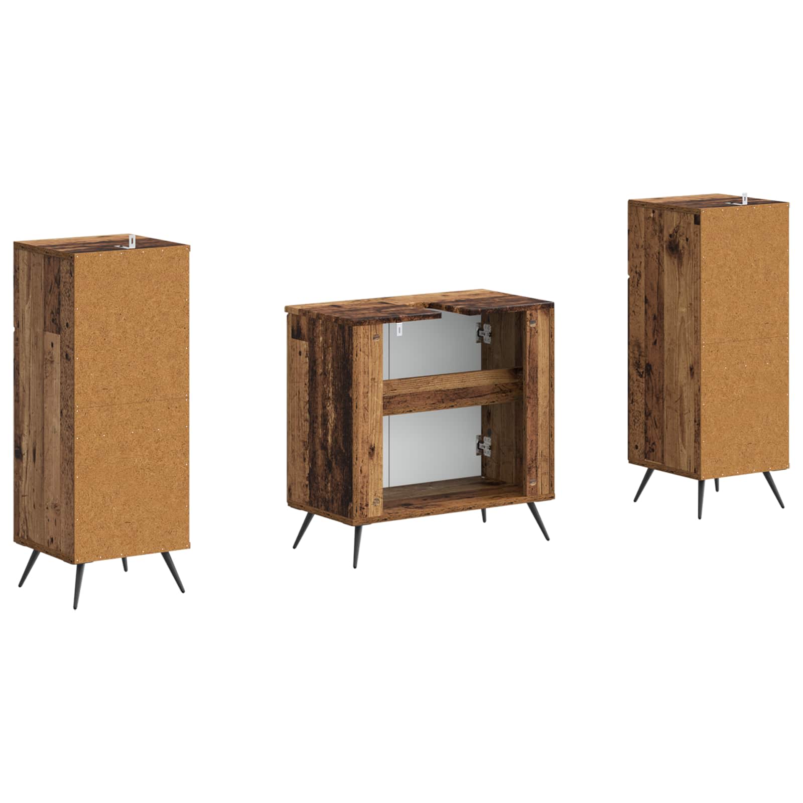 2-delige Badkamerkast Set BREDA Oud hout Bewerkt hout is nu te koop bij PeponiXL, paradijselijk wonen!
