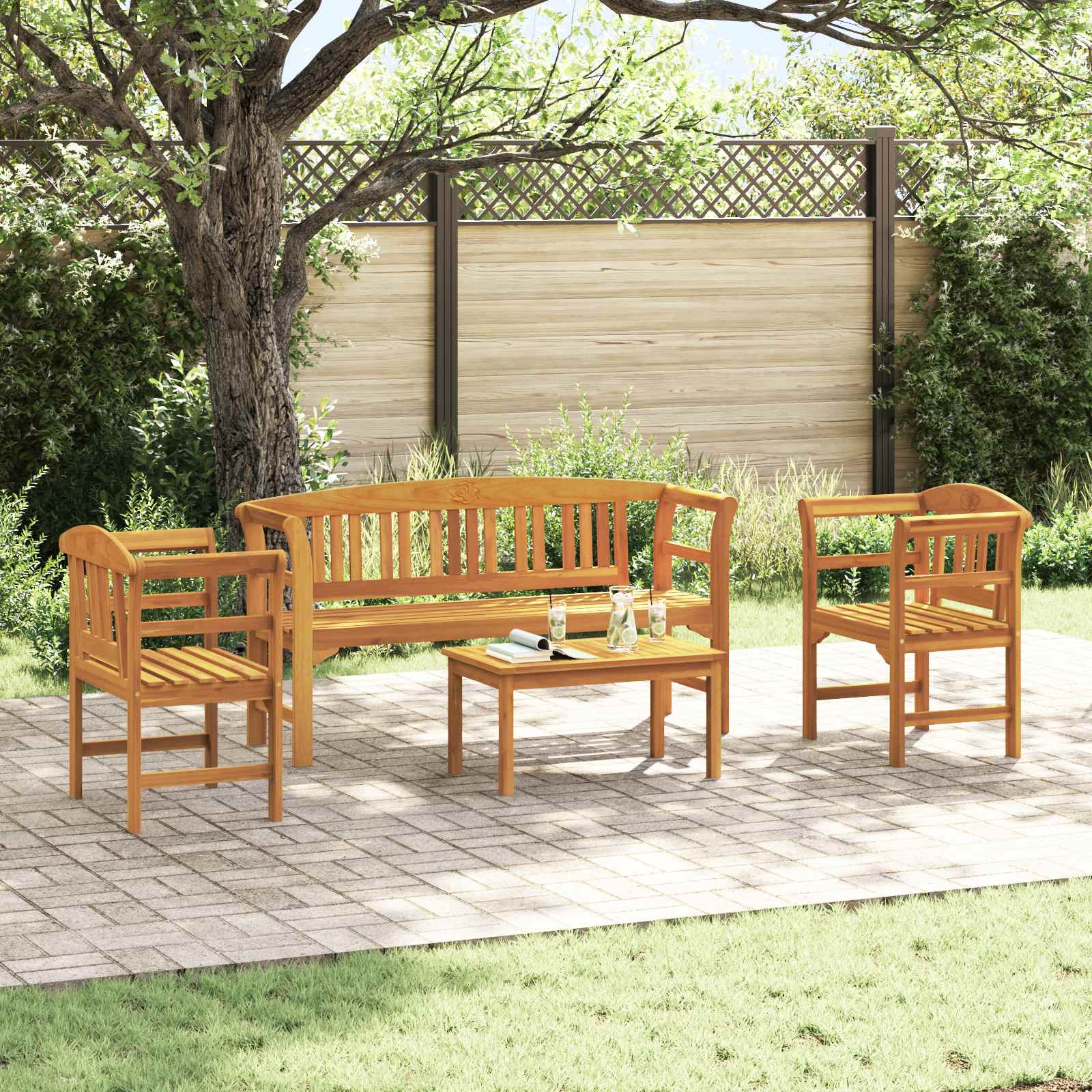 Tuinrozelounge set 4 pcs Massief Acaciahout is nu te koop bij PeponiXL, paradijselijk wonen!