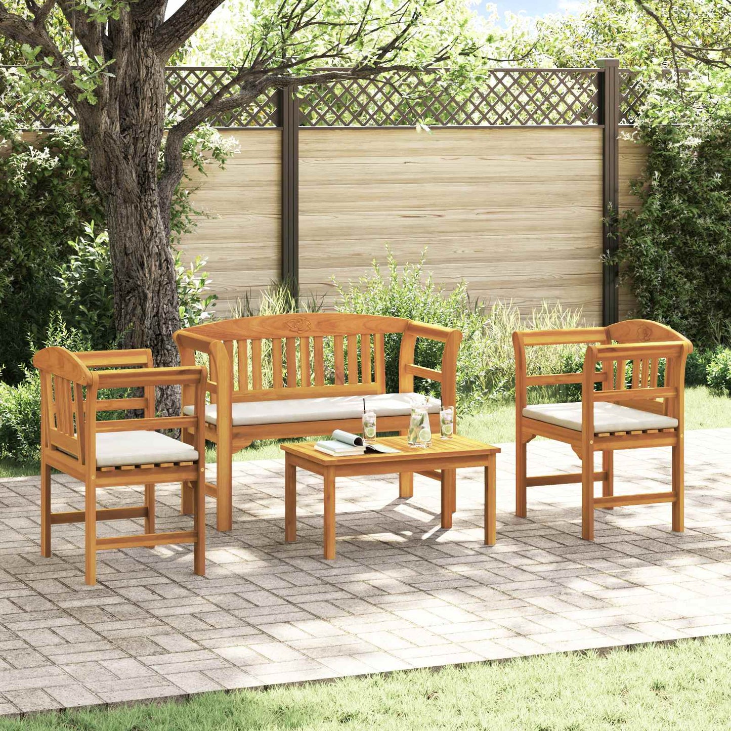 Tuinrozelounge set met kussen 4 pcs Massief Acaciahout is nu te koop bij PeponiXL, paradijselijk wonen!