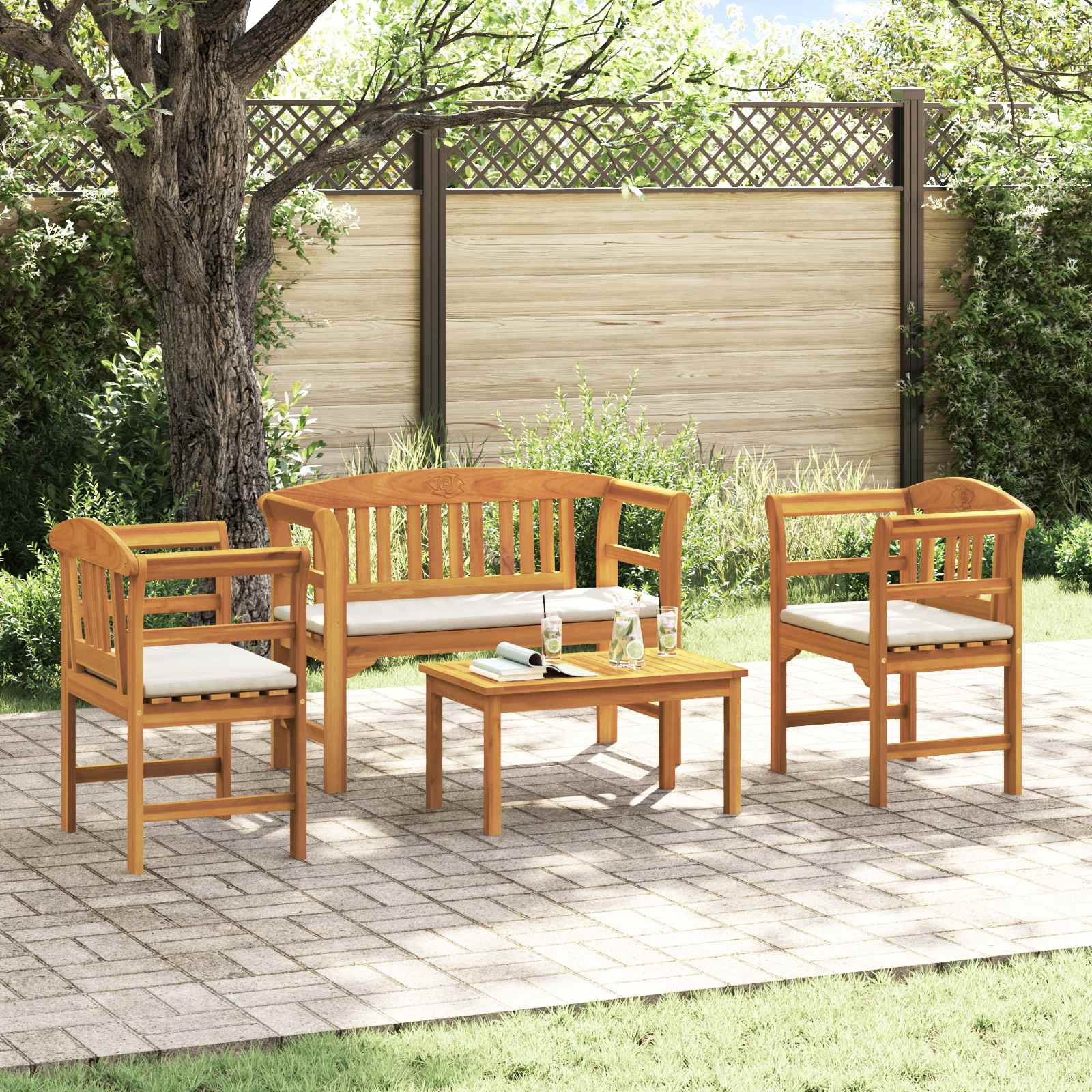 Tuinrozelounge set met kussen 4 pcs Massief Acaciahout is nu te koop bij PeponiXL, paradijselijk wonen!