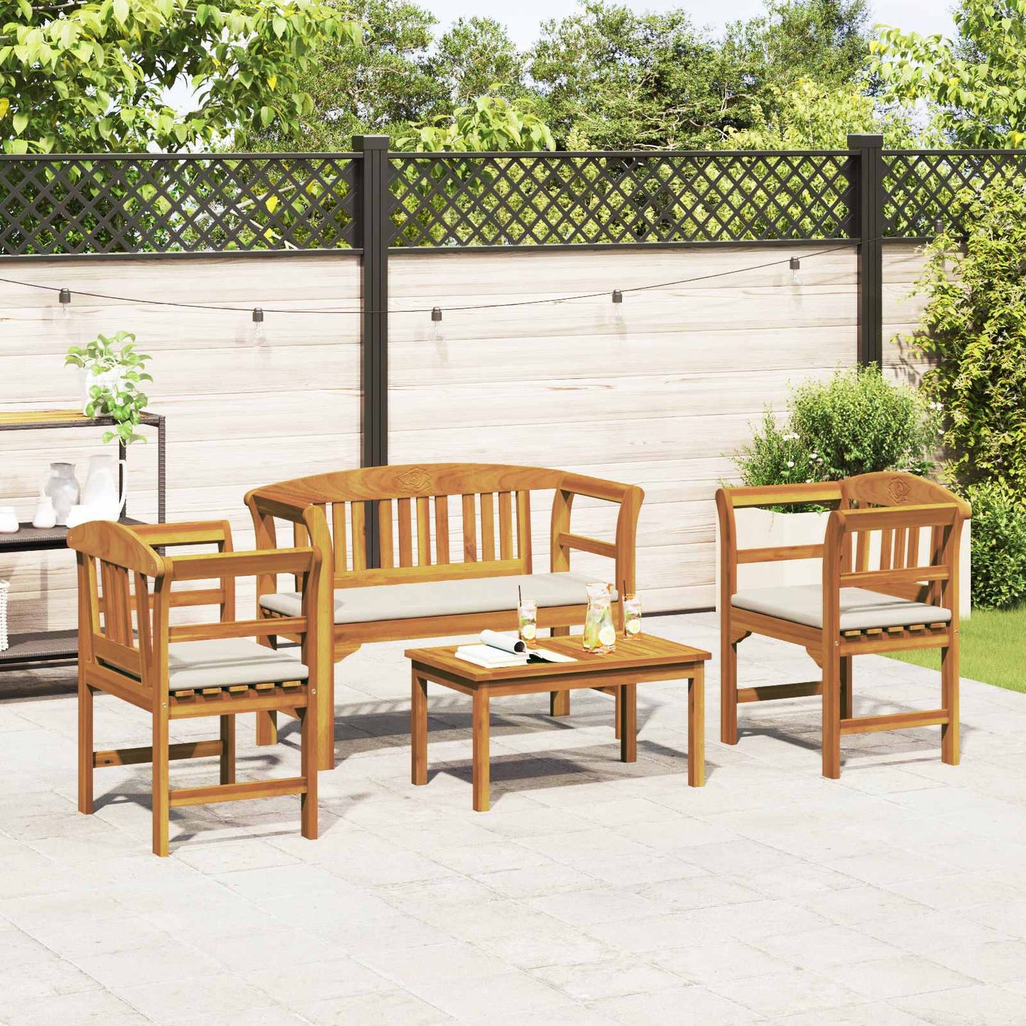 Tuinrozelounge set met kussen 4 pcs Massief Acaciahout is nu te koop bij PeponiXL, paradijselijk wonen!