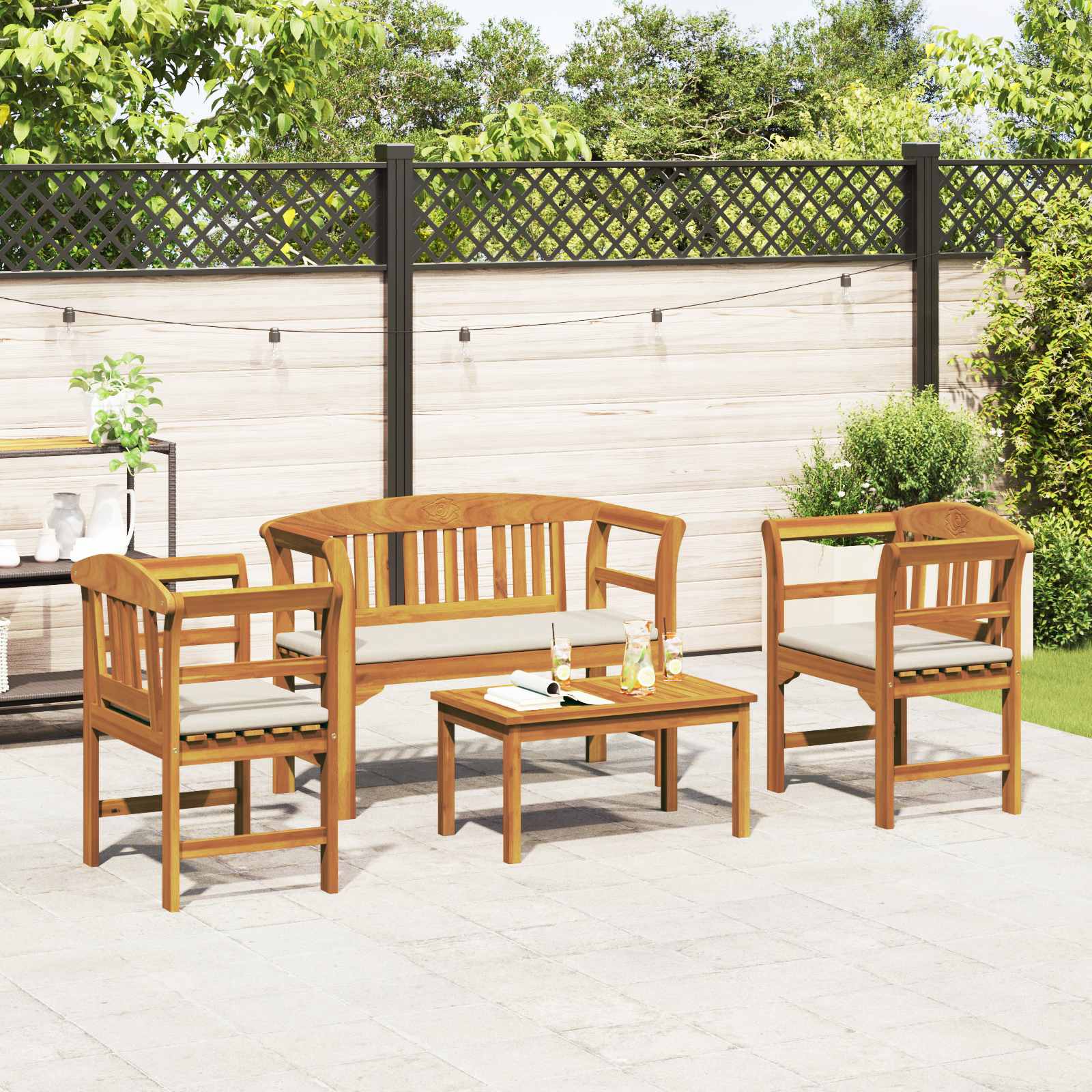 Tuinrozelounge set met kussen 4 pcs Massief Acaciahout is nu te koop bij PeponiXL, paradijselijk wonen!
