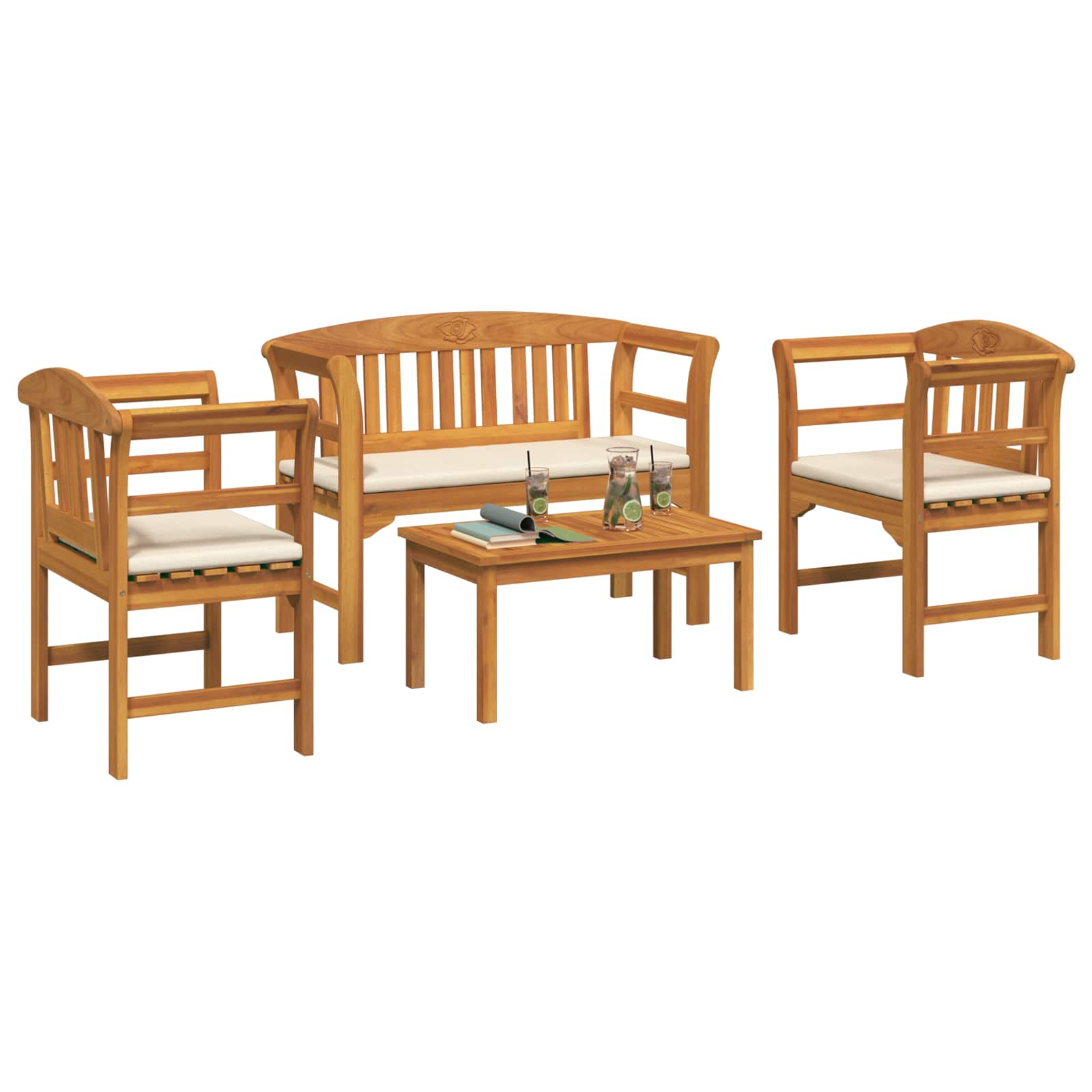 Tuinrozelounge set met kussen 4 pcs Massief Acaciahout is nu te koop bij PeponiXL, paradijselijk wonen!