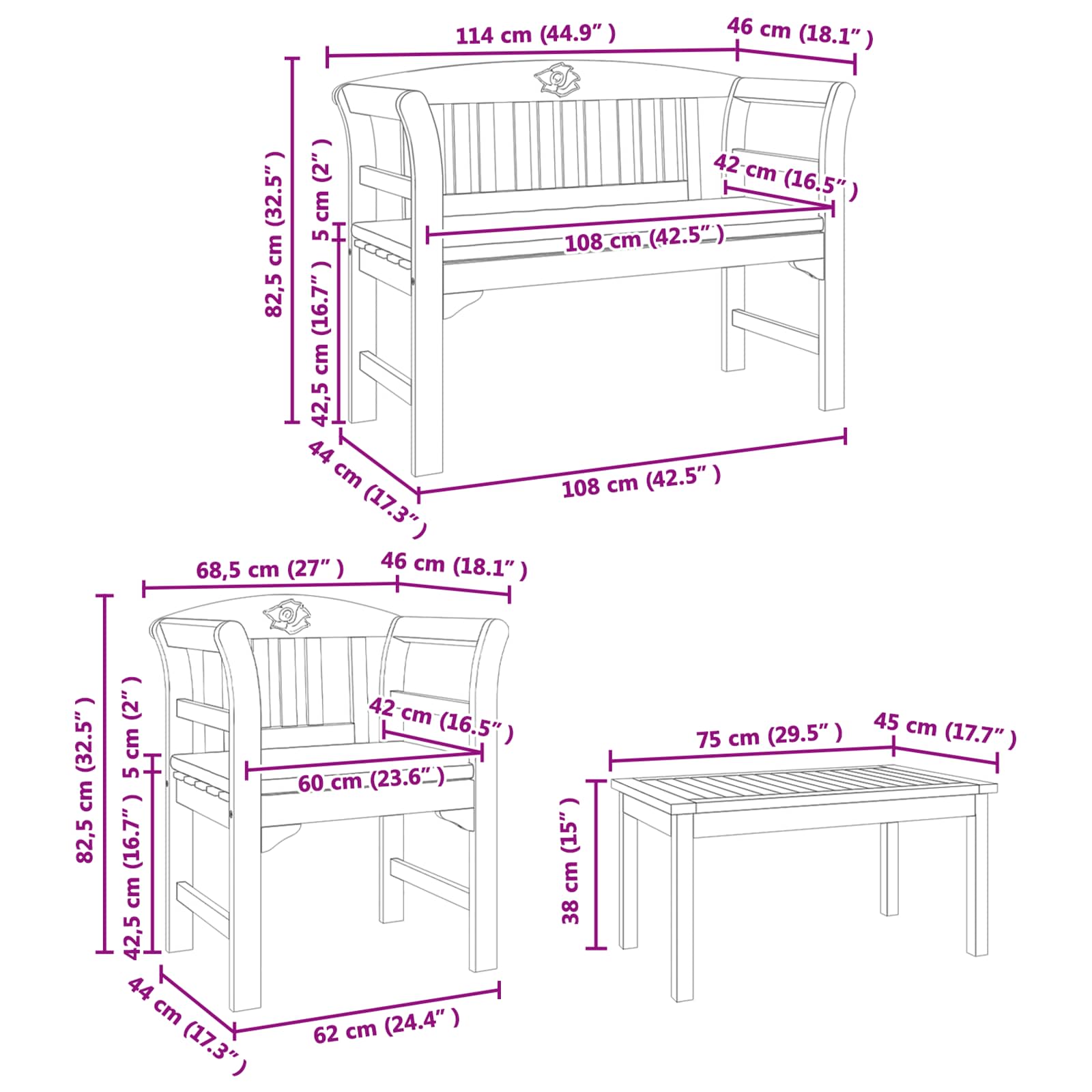 Tuinrozelounge set met kussen 4 pcs Massief Acaciahout is nu te koop bij PeponiXL, paradijselijk wonen!