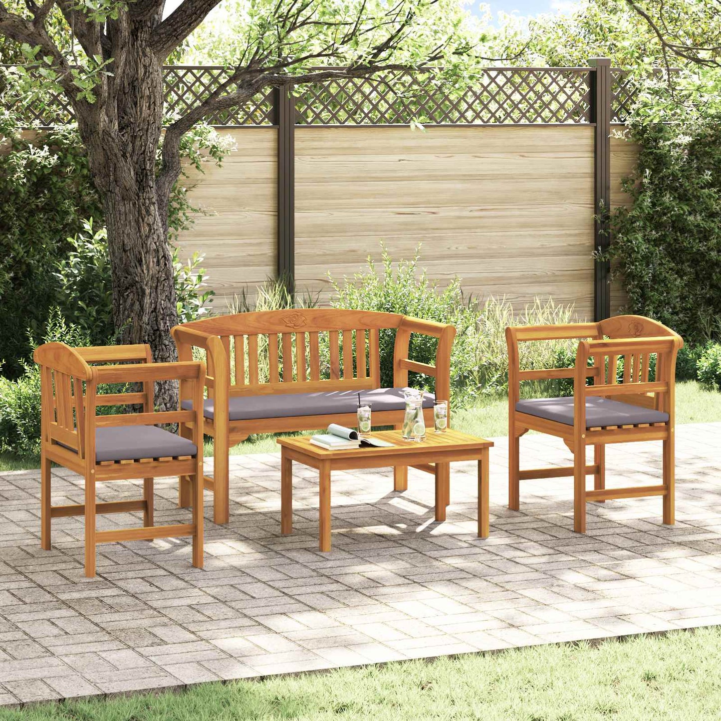 Tuinrozelounge set met kussen 4 pcs Massief Acaciahout is nu te koop bij PeponiXL, paradijselijk wonen!