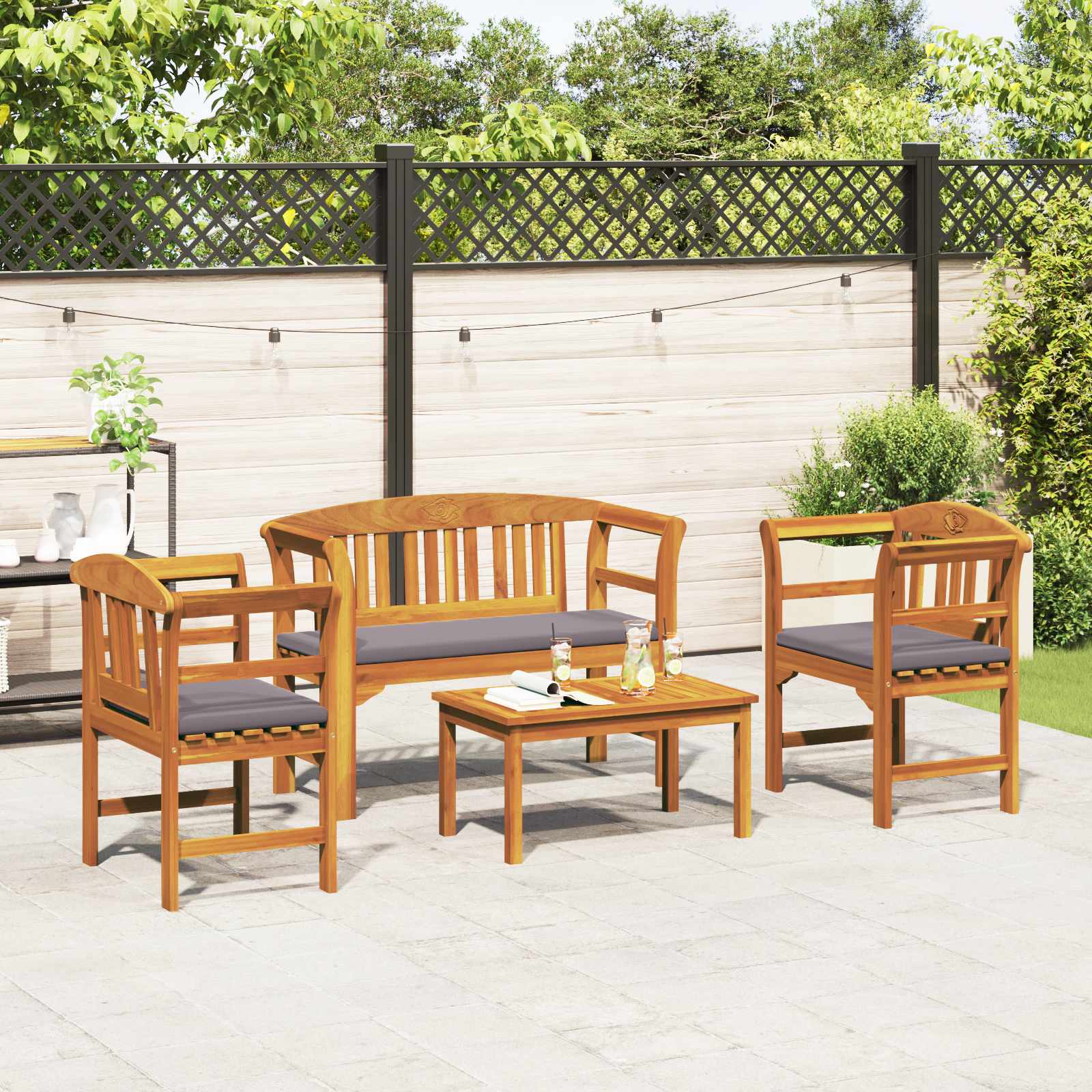 Tuinrozelounge set met kussen 4 pcs Massief Acaciahout is nu te koop bij PeponiXL, paradijselijk wonen!