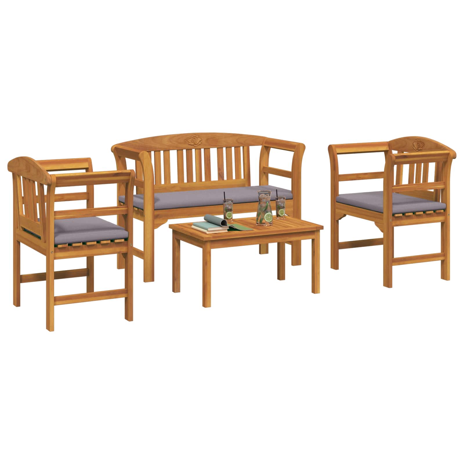 Tuinrozelounge set met kussen 4 pcs Massief Acaciahout is nu te koop bij PeponiXL, paradijselijk wonen!