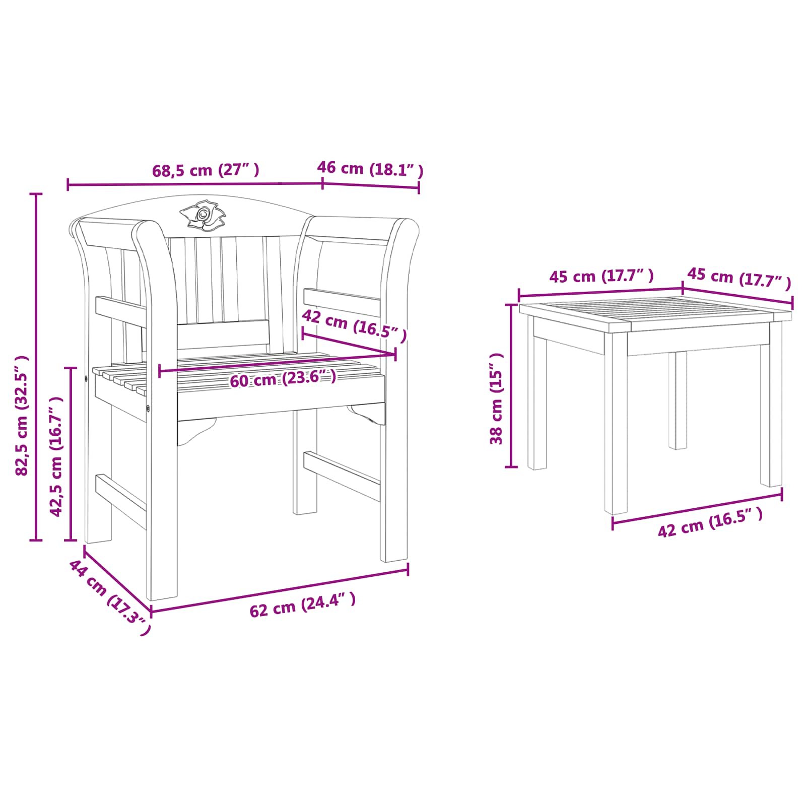 Tuinrozelounge set 3 pcs Massief Acaciahout is nu te koop bij PeponiXL, paradijselijk wonen!