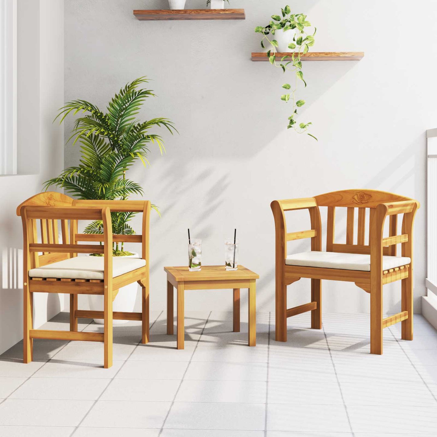Tuinrozelounge set met kussen 3 pcs Massief Acaciahout is nu te koop bij PeponiXL, paradijselijk wonen!