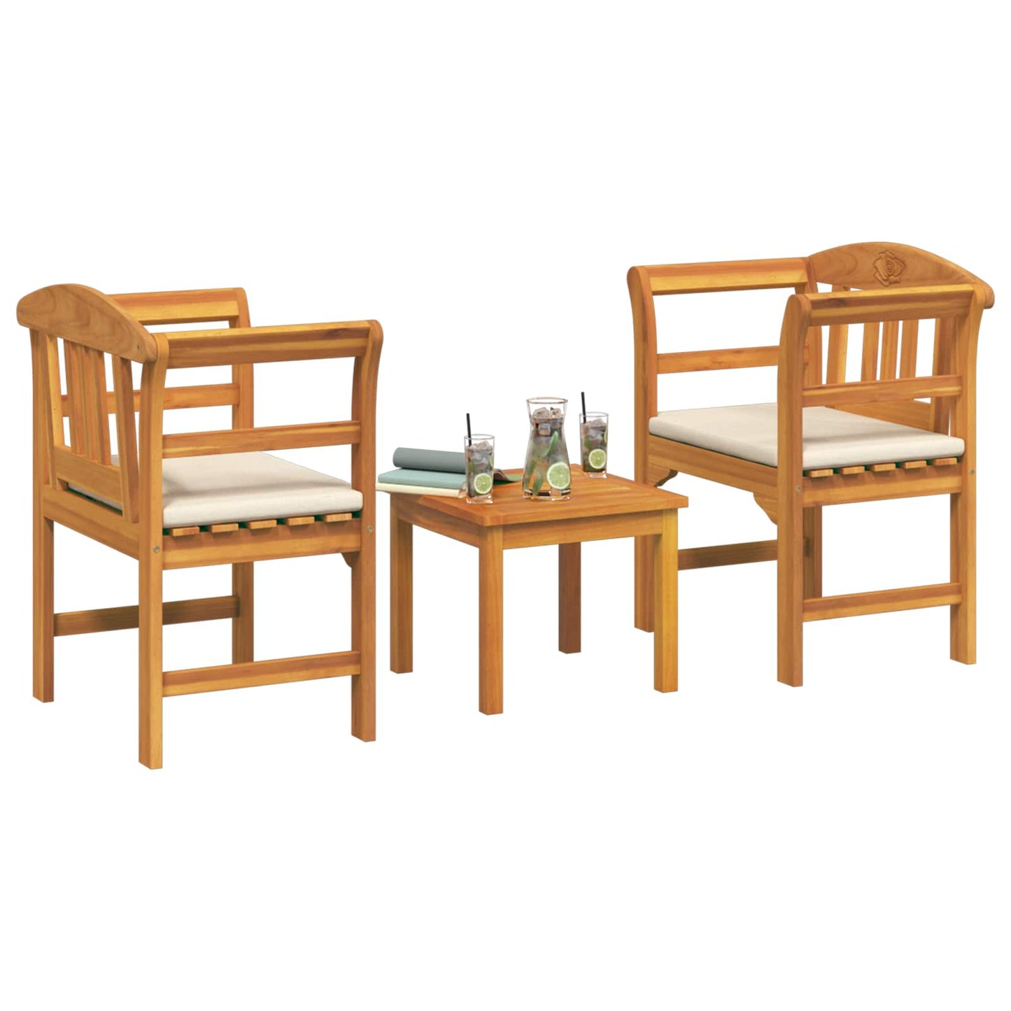 Tuinrozelounge set met kussen 3 pcs Massief Acaciahout is nu te koop bij PeponiXL, paradijselijk wonen!