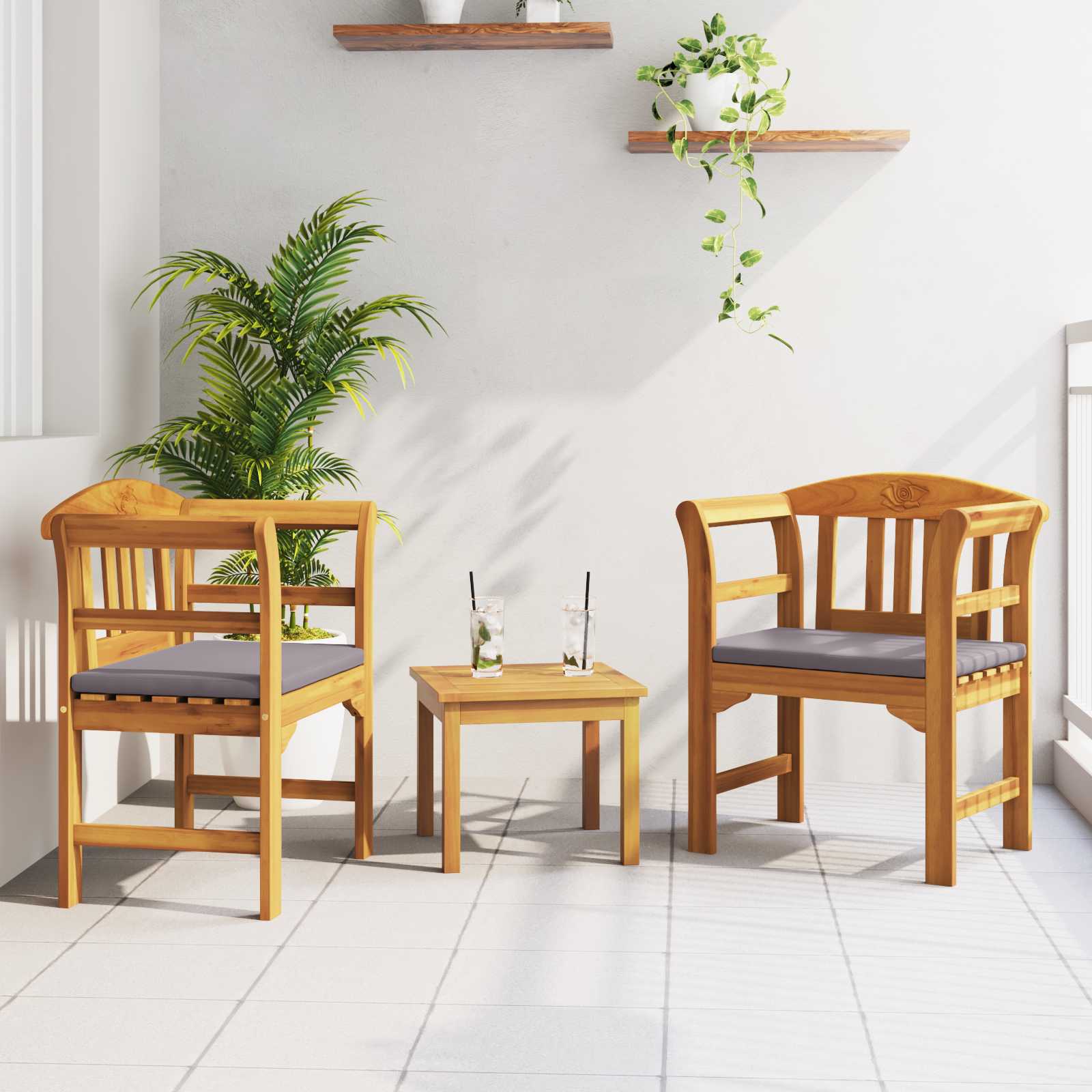Tuinrozelounge set met kussen 3 pcs Massief Acaciahout is nu te koop bij PeponiXL, paradijselijk wonen!