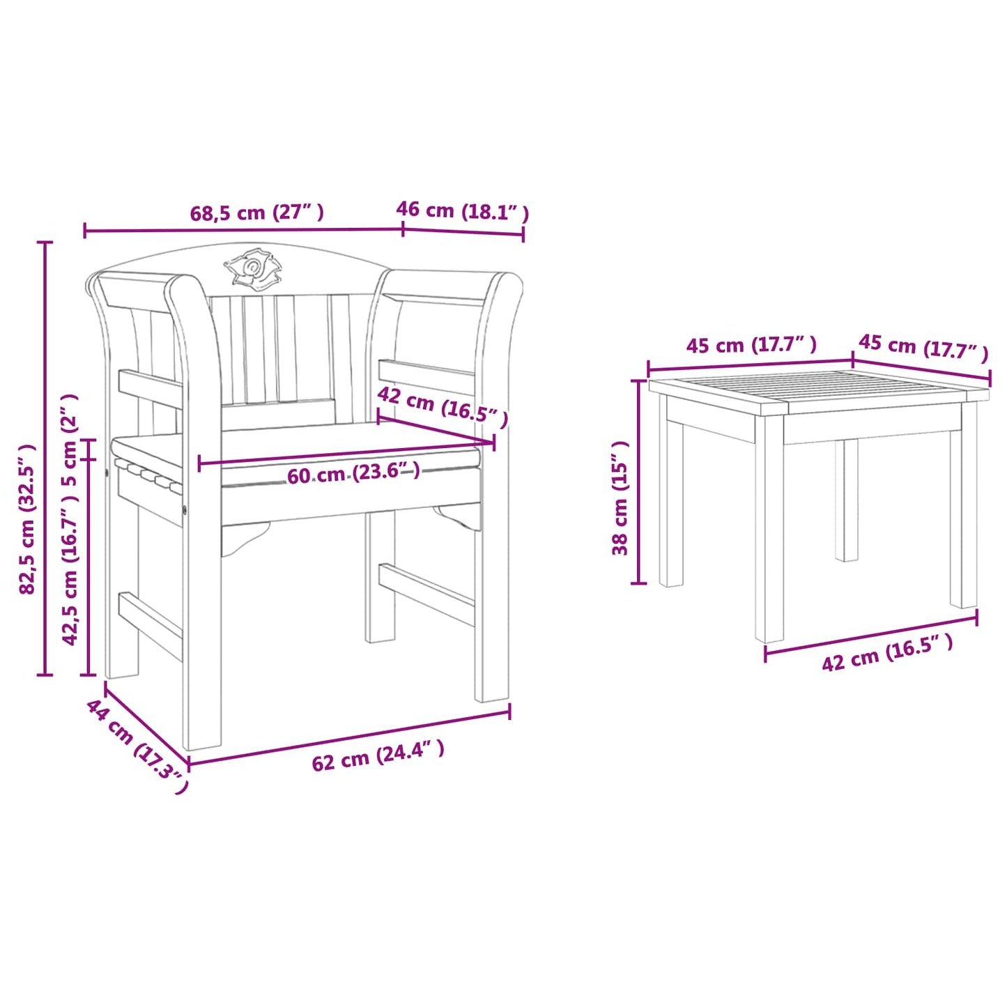 Tuinrozelounge set met kussen 3 pcs Massief Acaciahout is nu te koop bij PeponiXL, paradijselijk wonen!