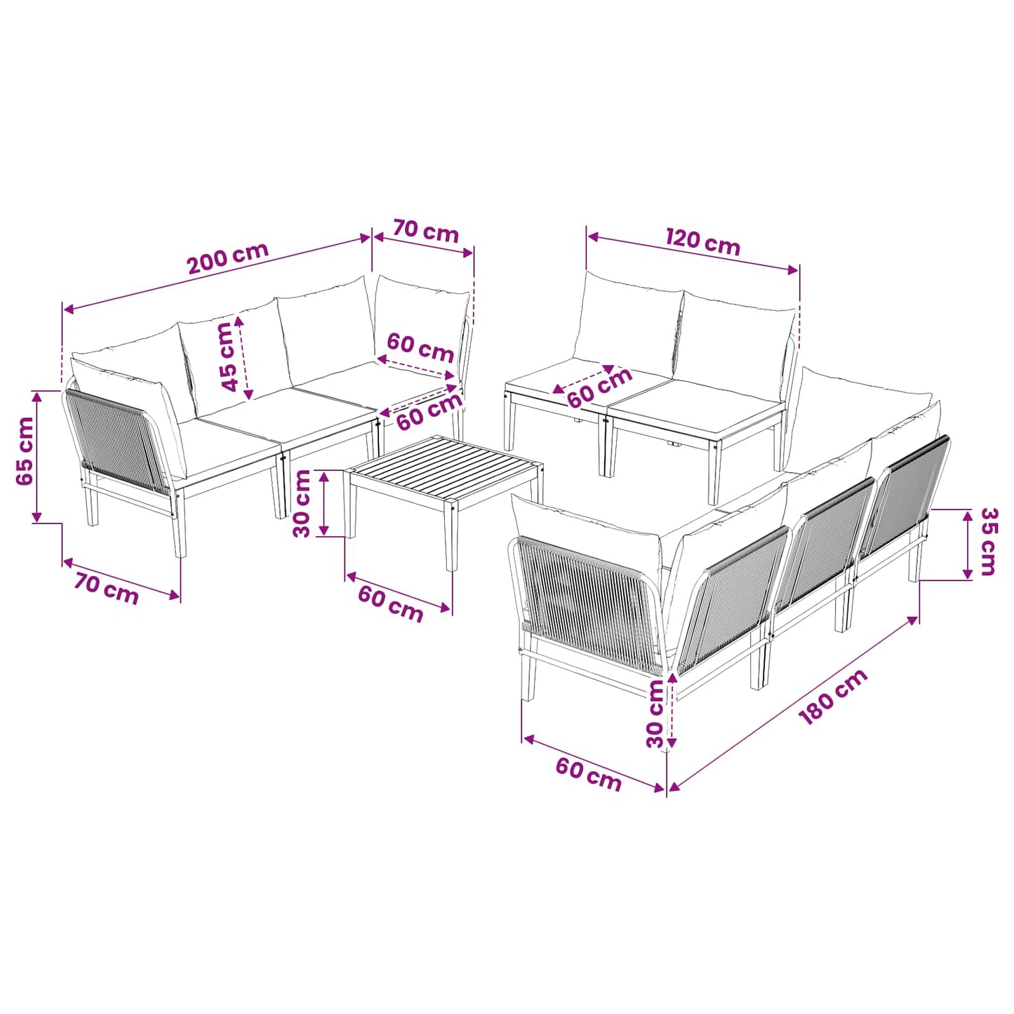 9 pcs Tuin loungeset Massief acaciahout & touw Naturel