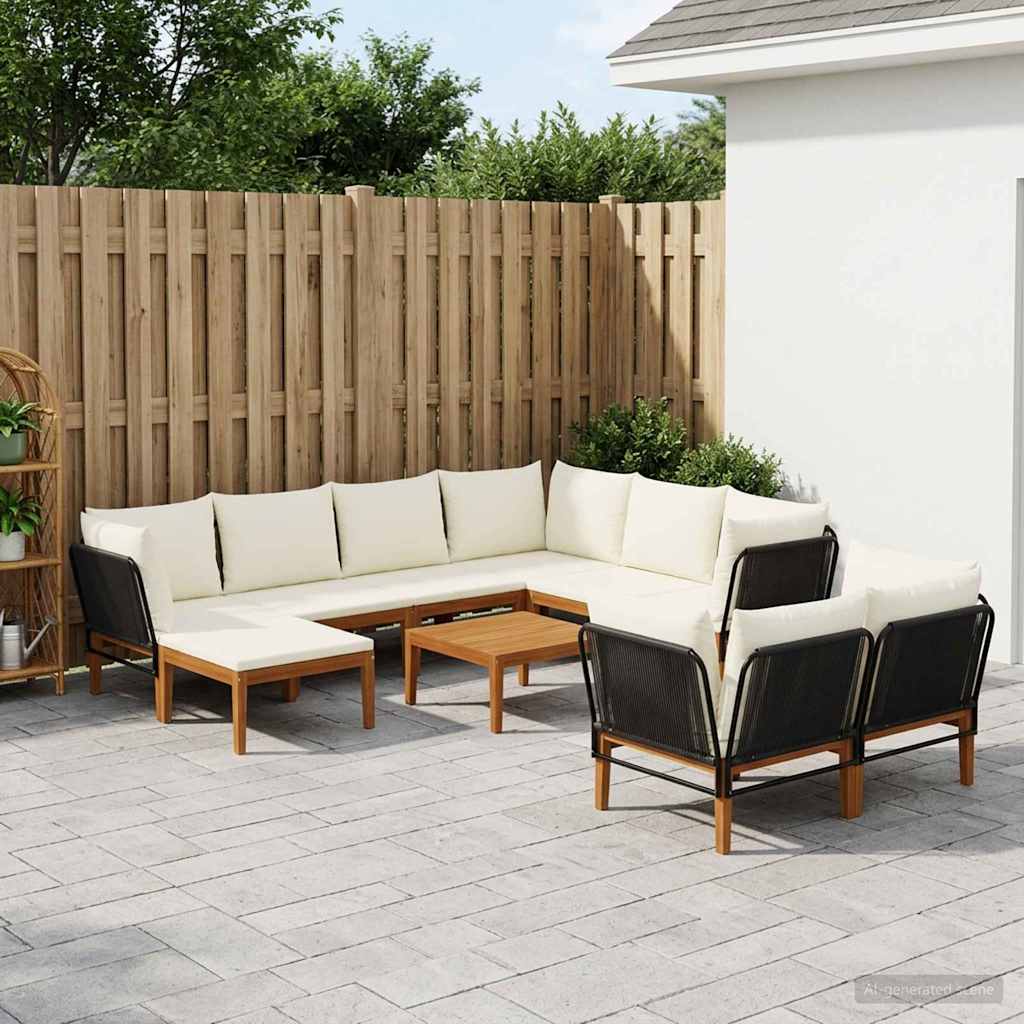 10 pcs Tuin loungeset Massief acaciahout & touw Naturel