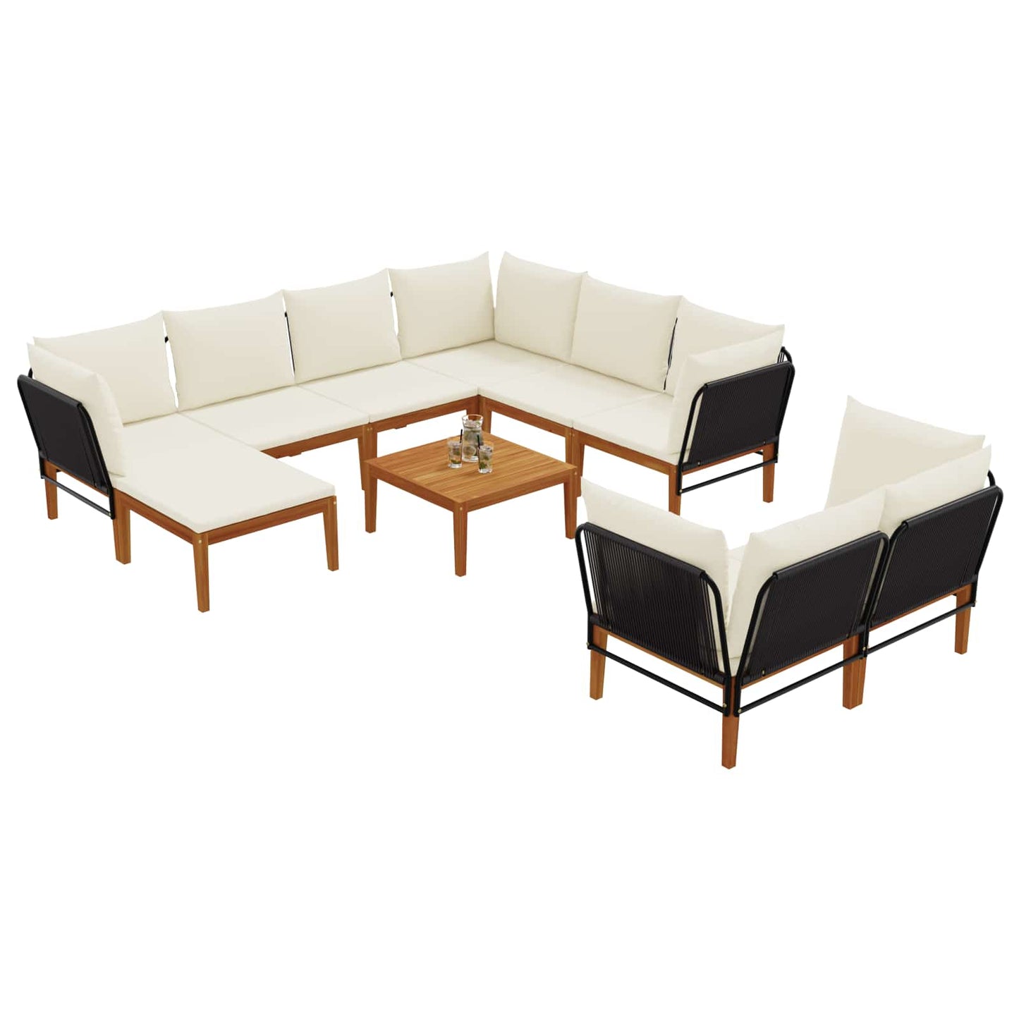 10 pcs Tuin loungeset Massief acaciahout & touw Naturel