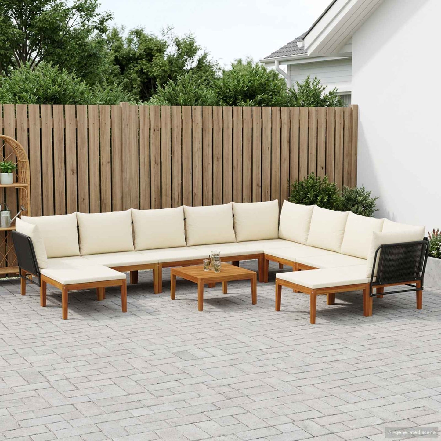 11 pcs Tuin loungeset Massief acaciahout & touw Naturel