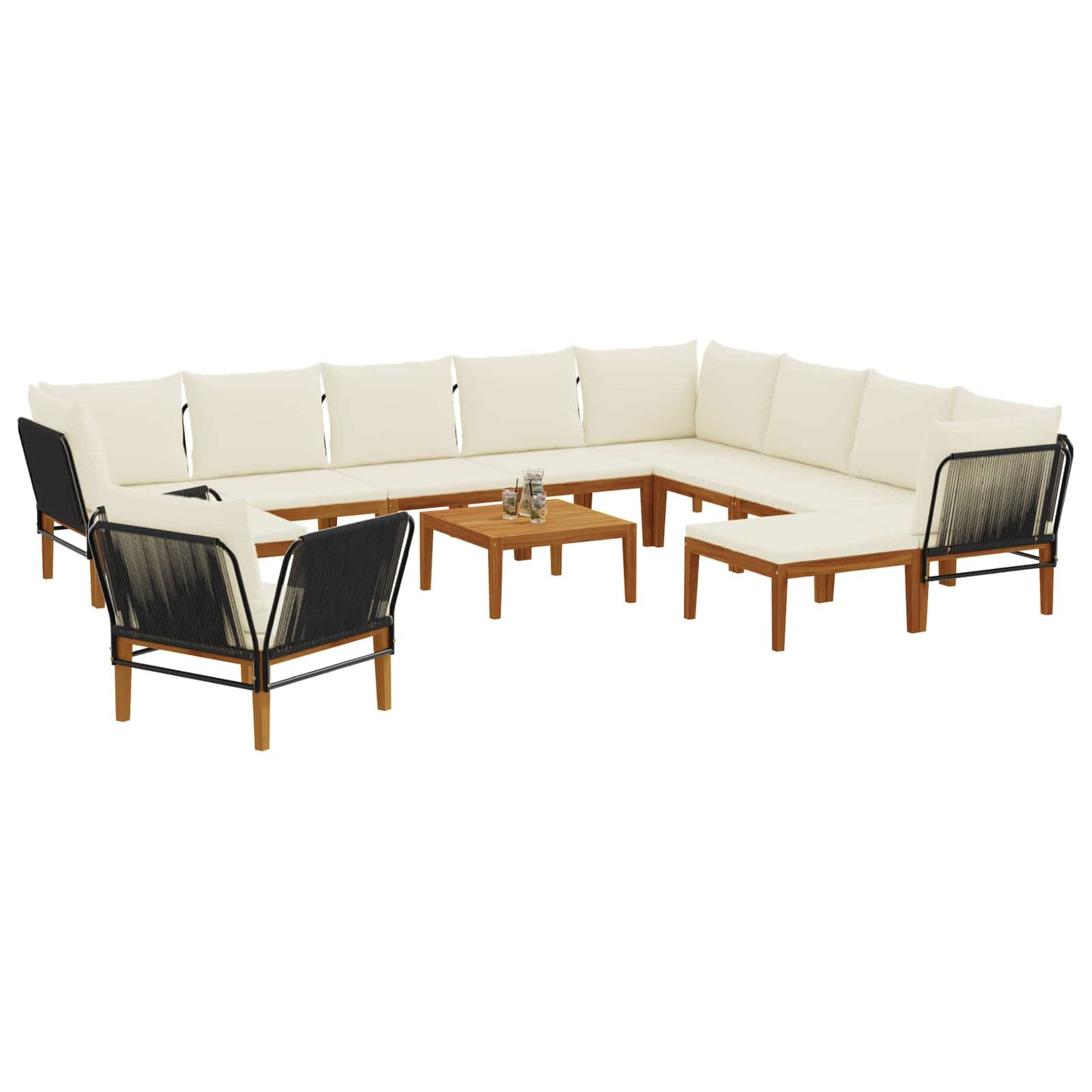 12 pcs Tuin loungeset Massief acaciahout & touw Naturel
