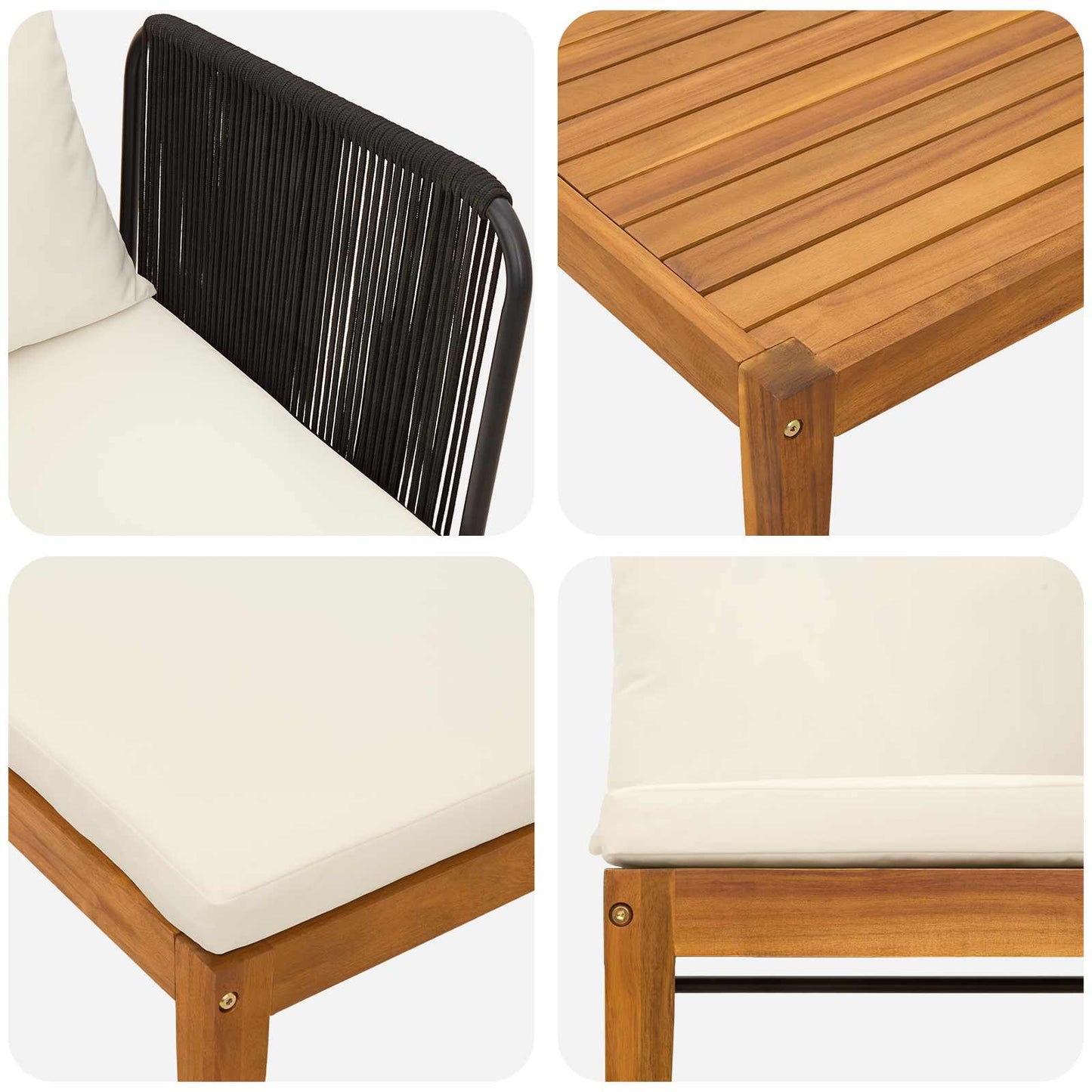 6 pcs Tuin loungeset Massief acaciahout & touw Naturel