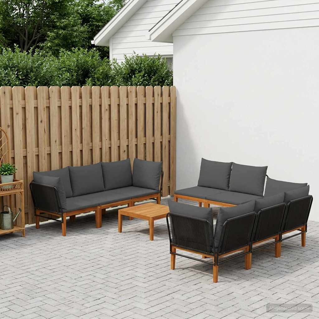 9 pcs Massief acaciahout & touw Naturel