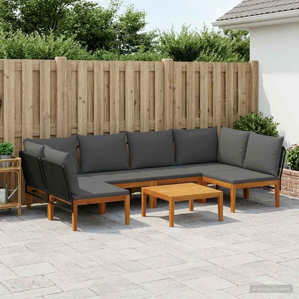 7 pcs Massief acaciahout & touw Naturel