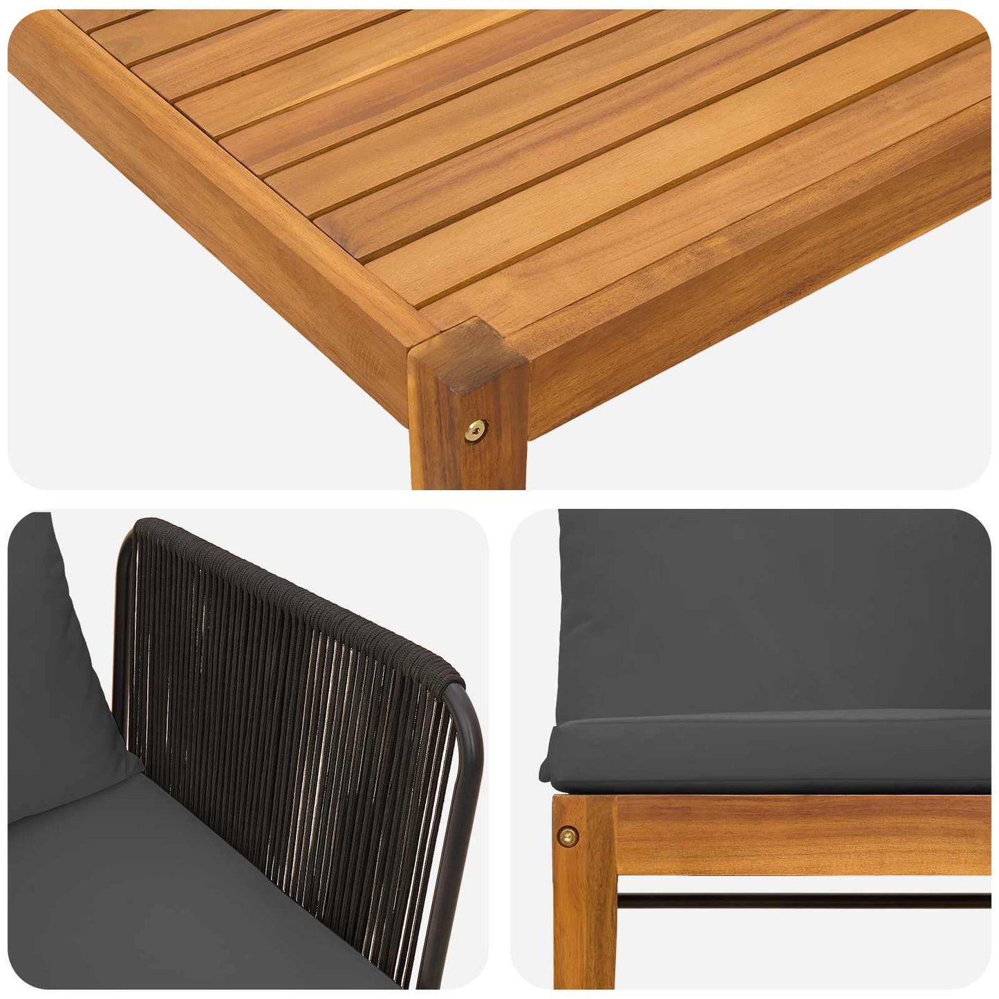 5 pcs Tuin loungeset Massief acaciahout & touw Naturel