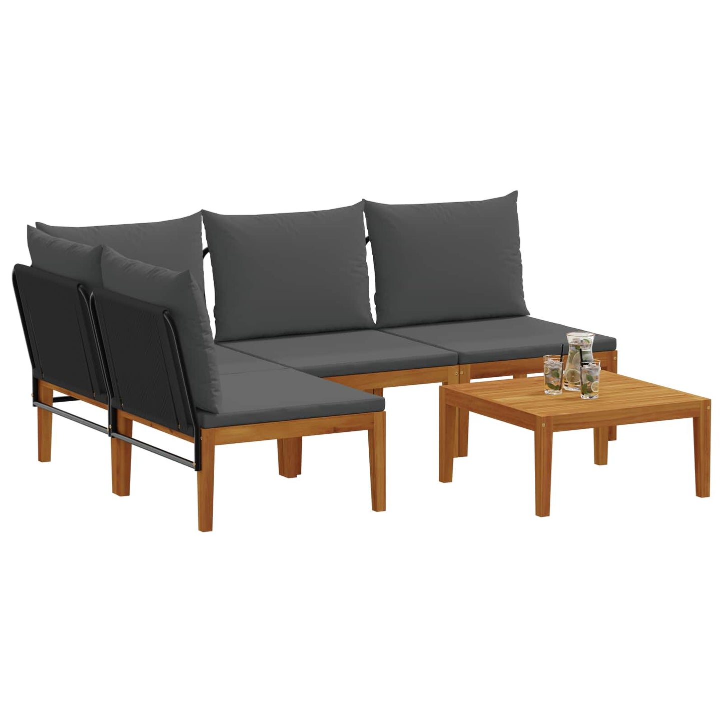 5 pcs Tuin loungeset Massief acaciahout & touw Naturel
