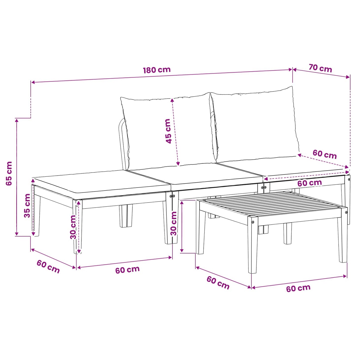 4 pcs Tuin loungeset Massief acaciahout & touw Naturel