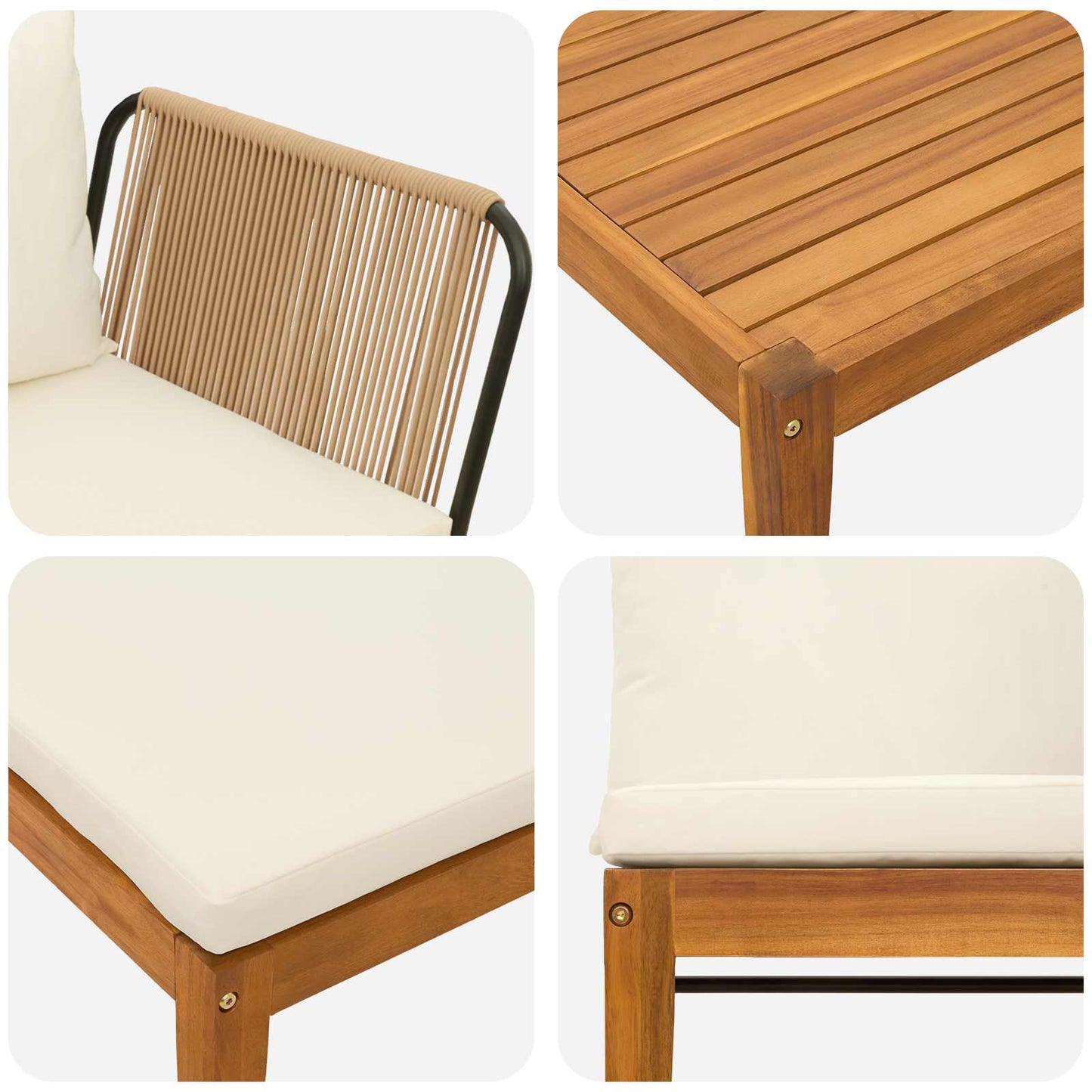 4 pcs Tuin loungeset Massief acaciahout & touw Naturel
