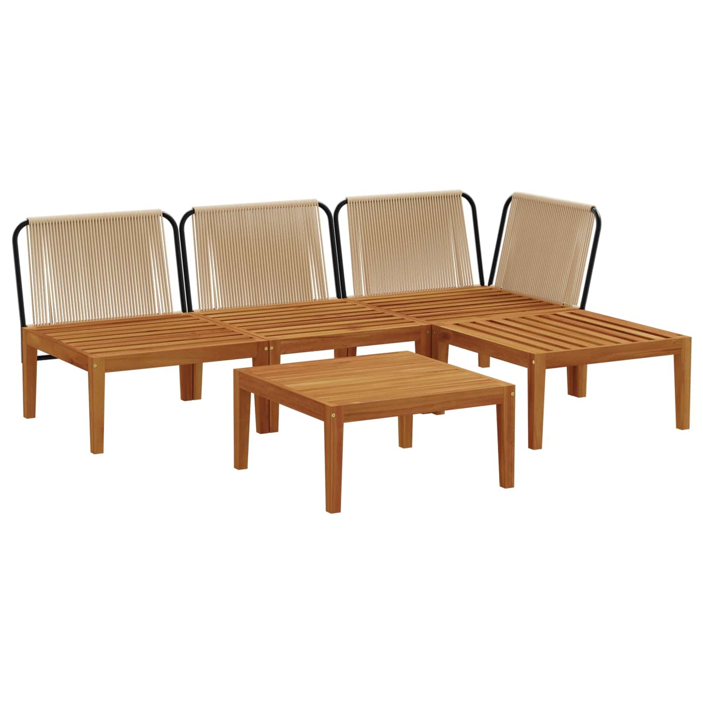 5 pcs Tuin loungeset Massief acaciahout & touw Naturel