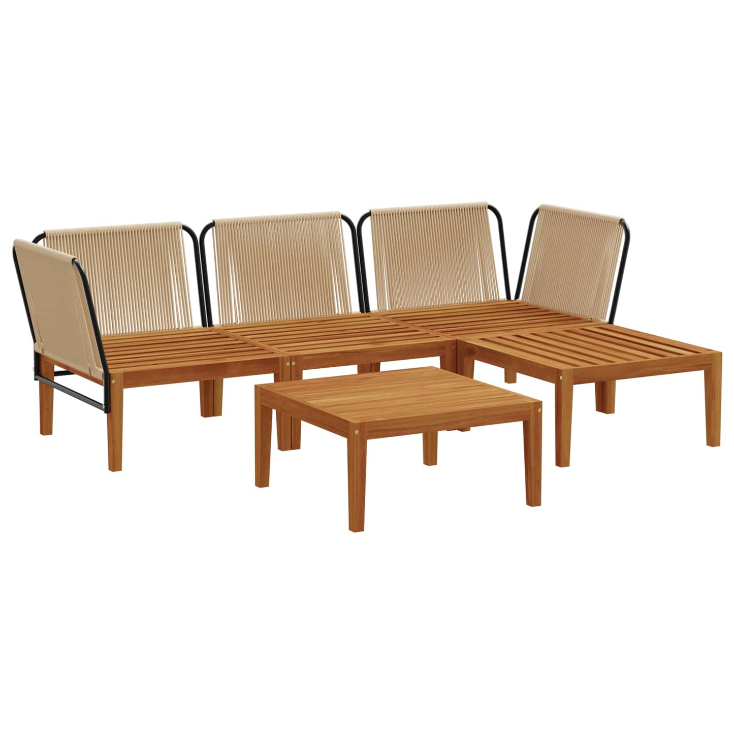 5 pcs Tuin loungeset Massief acaciahout & touw Naturel