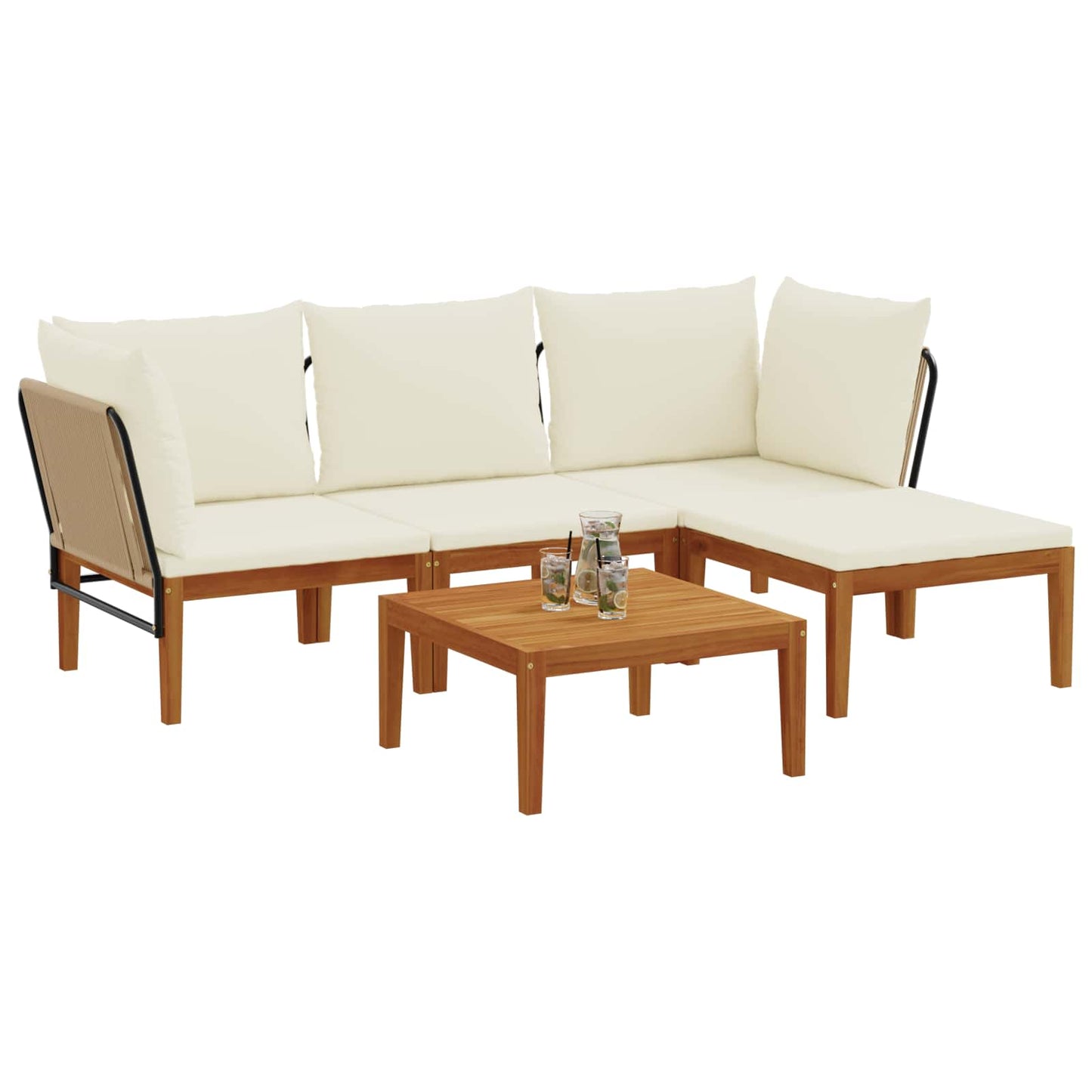 5 pcs Tuin loungeset Massief acaciahout & touw Naturel