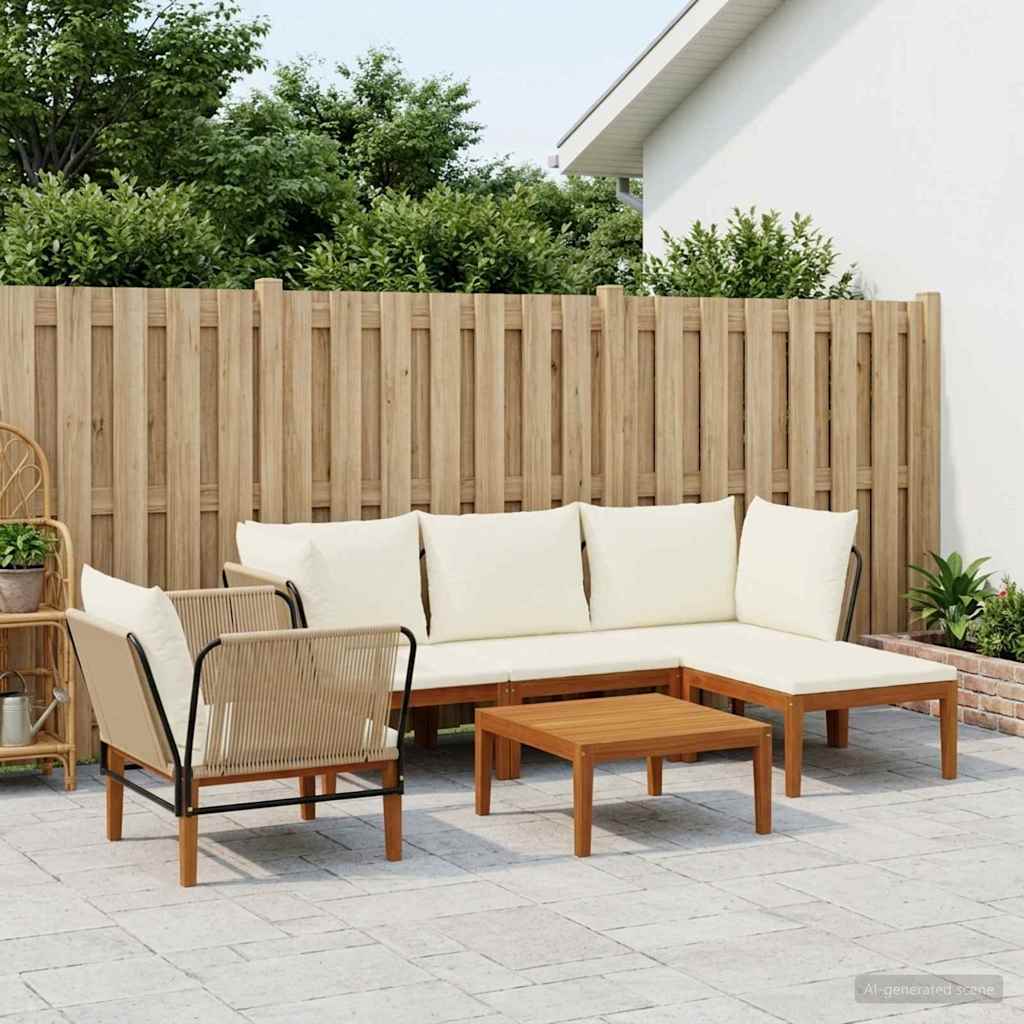 6 pcs Tuin loungeset Massief acaciahout & touw Naturel