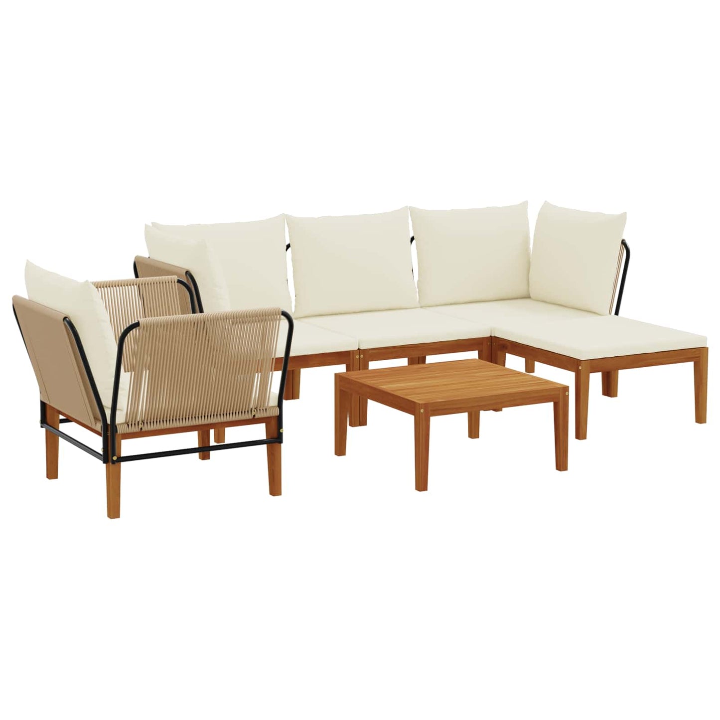6 pcs Tuin loungeset Massief acaciahout & touw Naturel