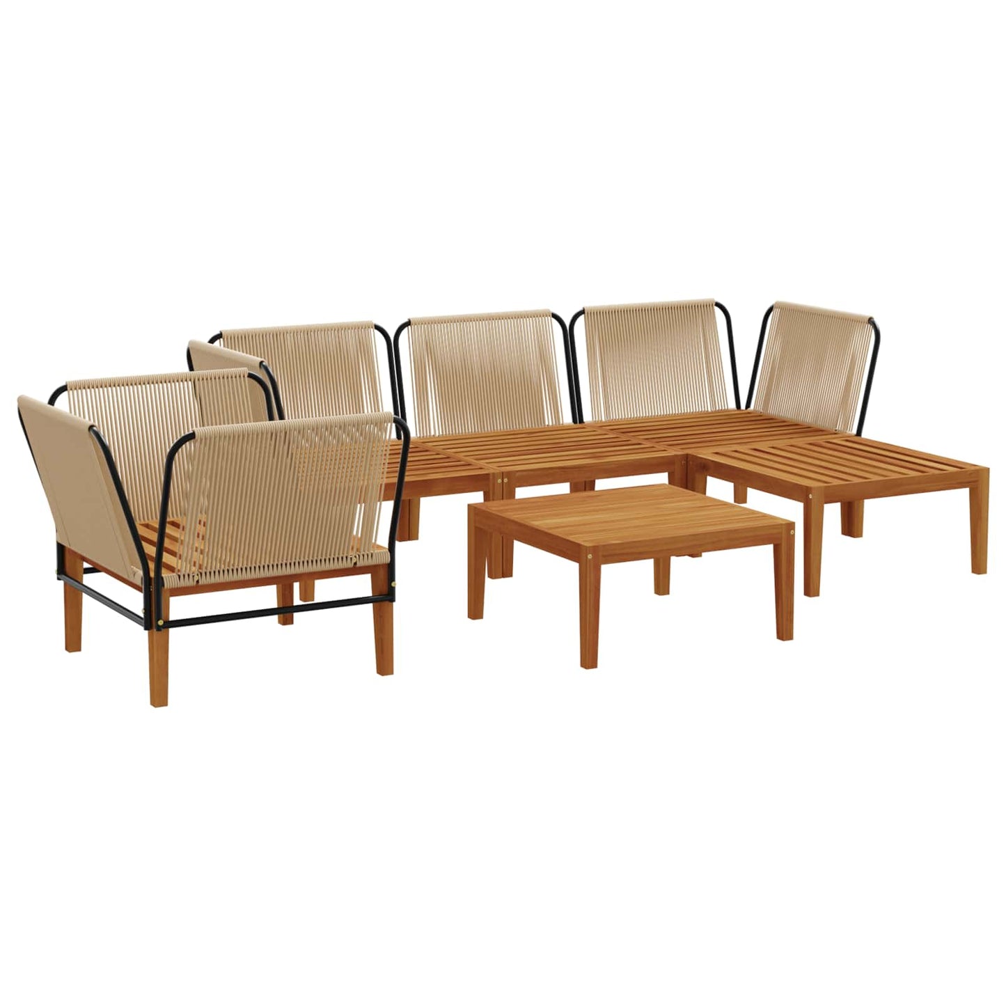 6 pcs Tuin loungeset Massief acaciahout & touw Naturel