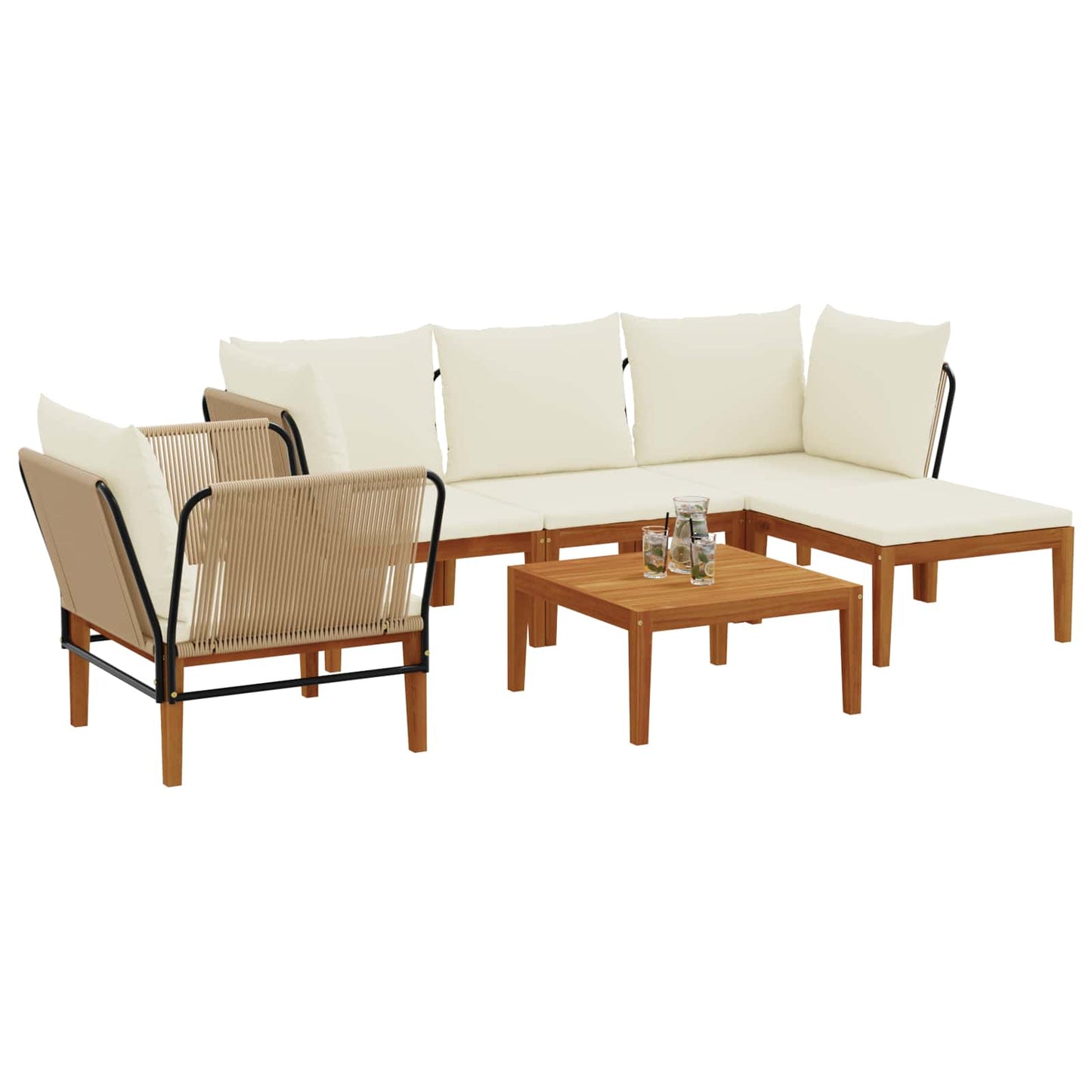 6 pcs Tuin loungeset Massief acaciahout & touw Naturel