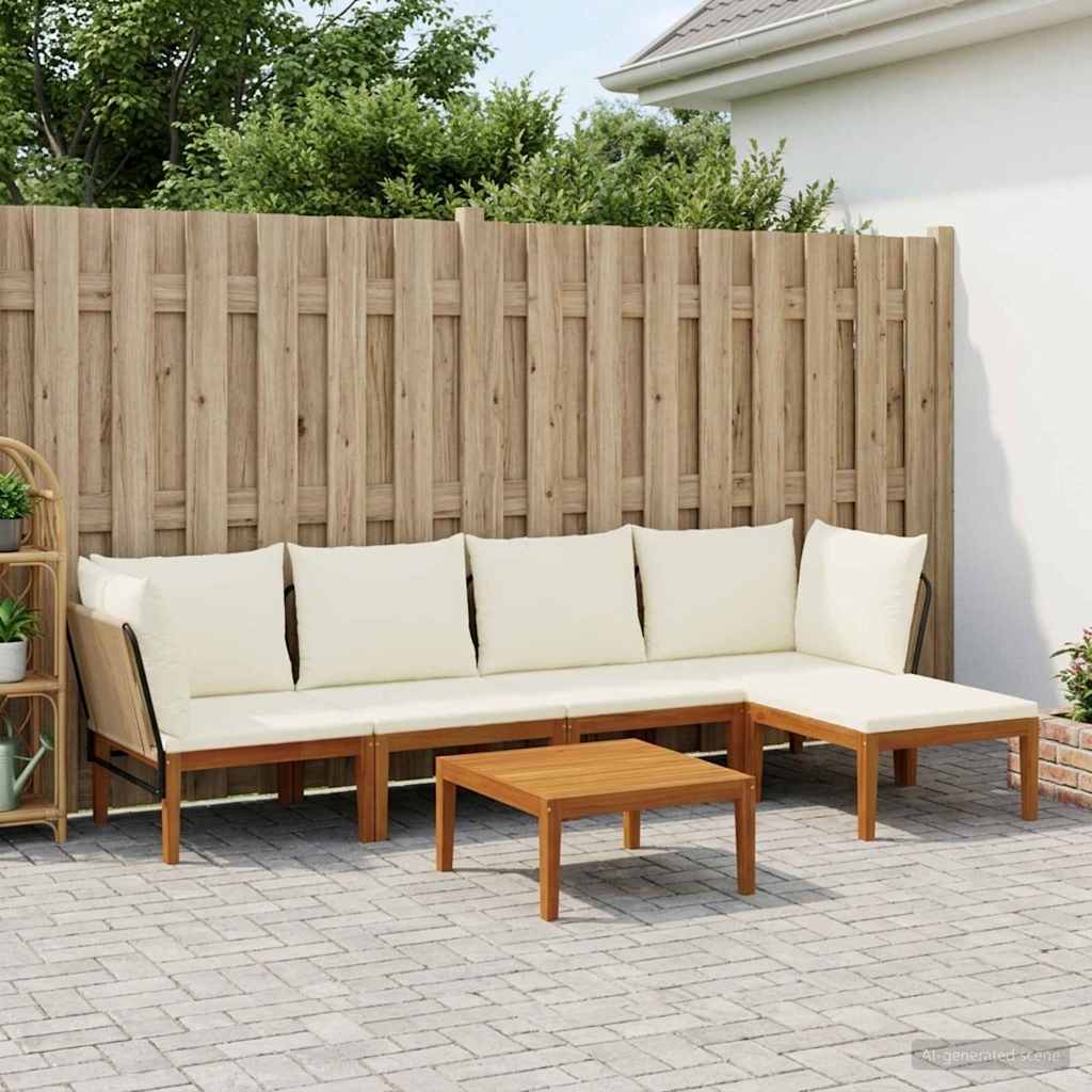 6 pcs Tuin loungeset Massief acaciahout & touw Naturel