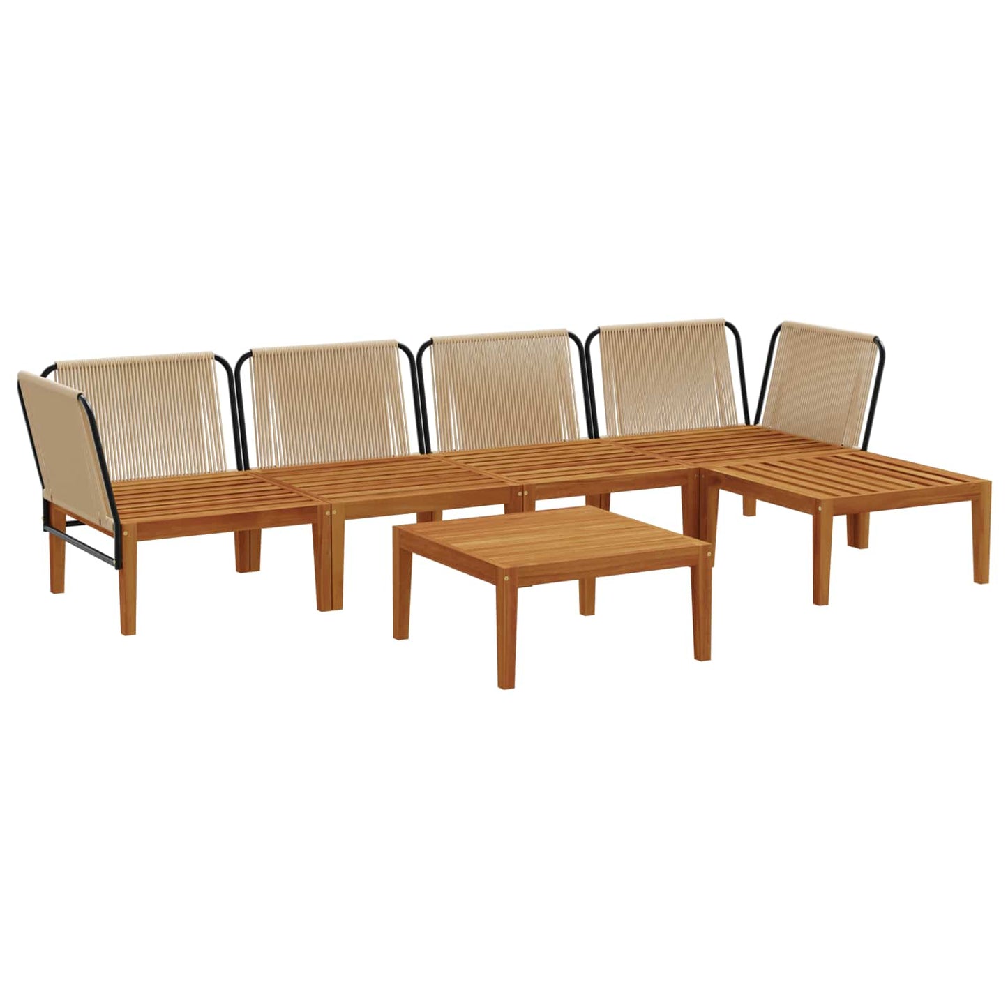 6 pcs Tuin loungeset Massief acaciahout & touw Naturel