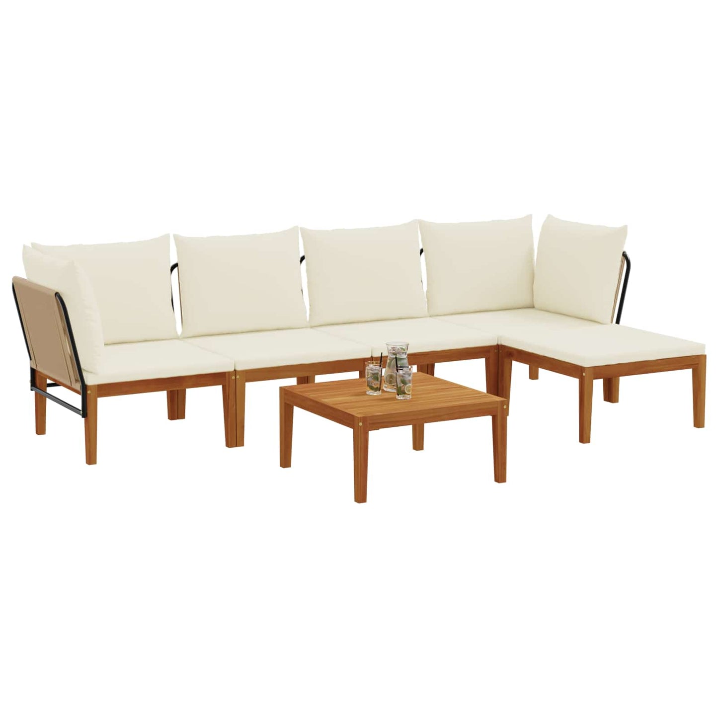 6 pcs Tuin loungeset Massief acaciahout & touw Naturel