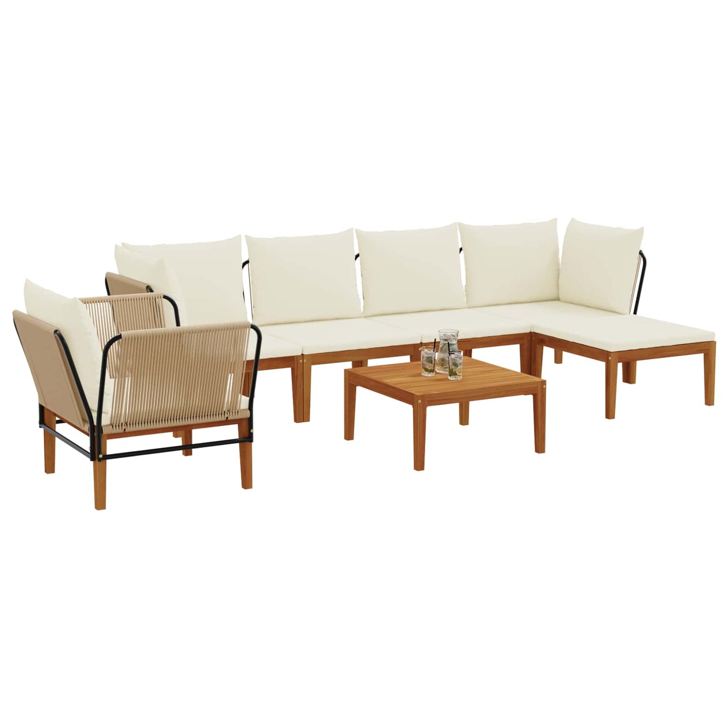 7 pcs Tuin loungeset Massief acaciahout & touw Naturel