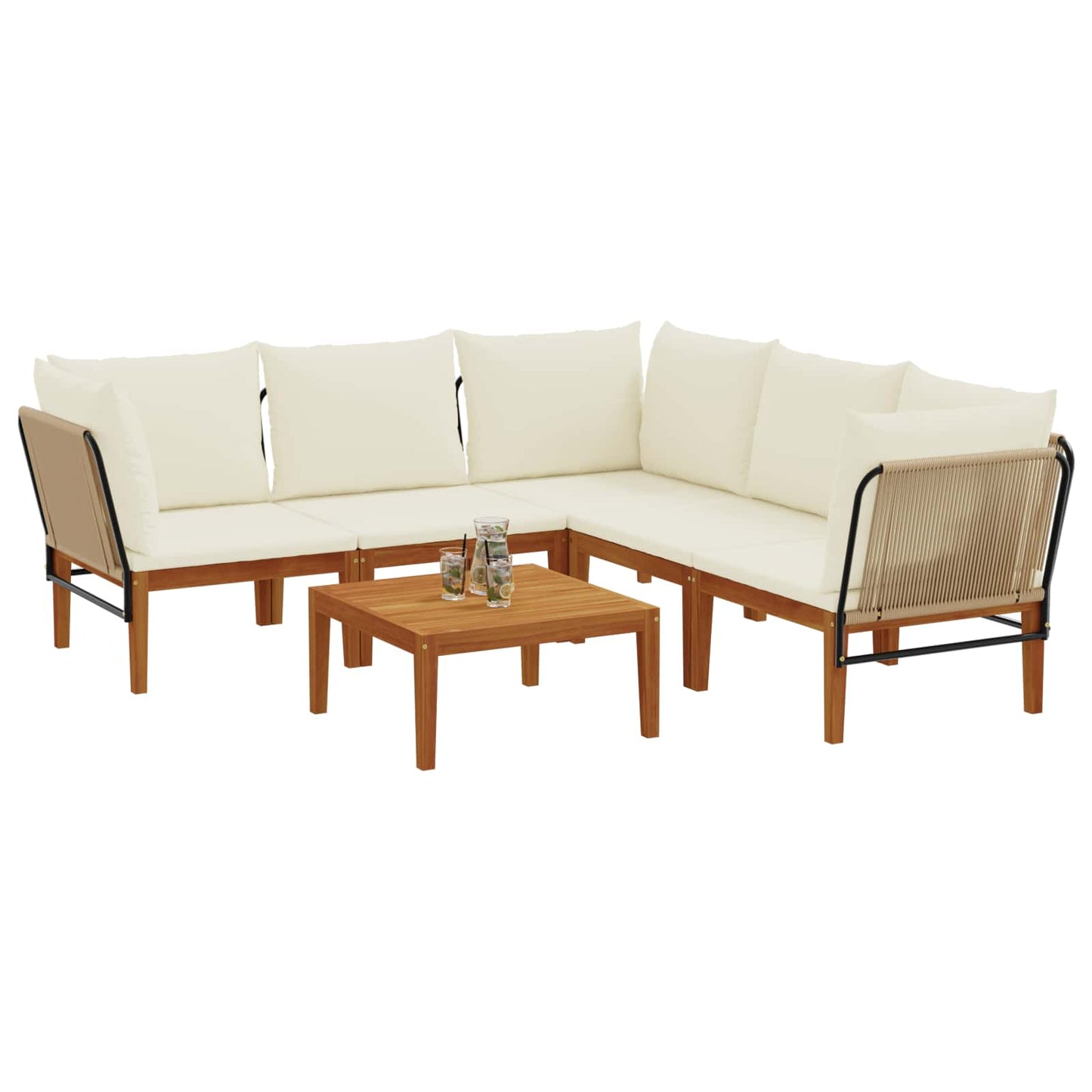 6 pcs Tuin loungeset Massief acaciahout & touw Naturel