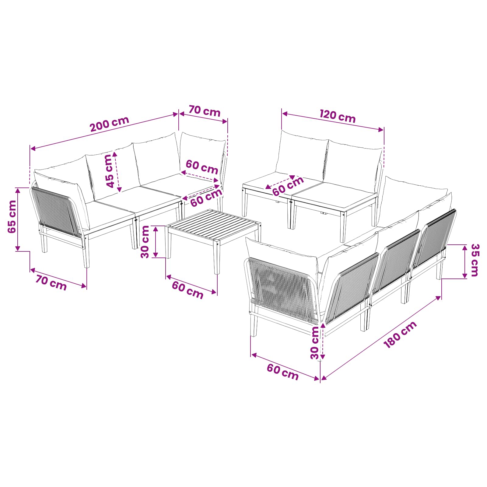 9 pcs Massief acaciahout & touw Naturel is nu te koop bij PeponiXL, paradijselijk wonen!